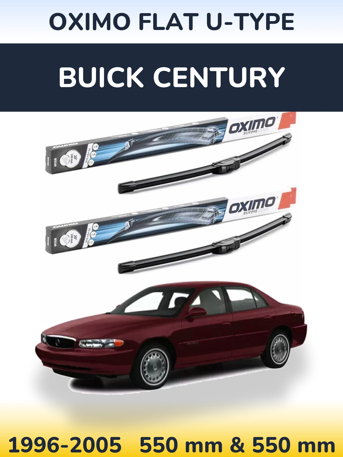 Front wiper blade set Oximo Flat U-type 550 & 550 mm for Buick Century 1996-2005