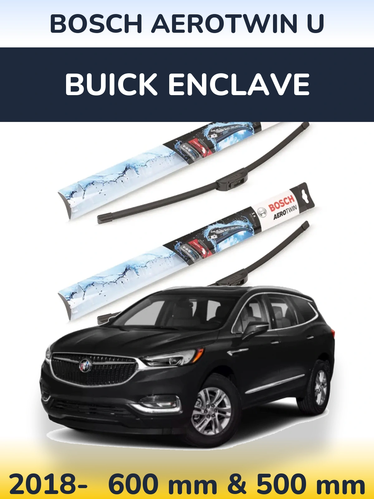 Комплект передних дворников BOSCH AeroTwin U 600 & 500 мм для Buick Enclave 2018-2026