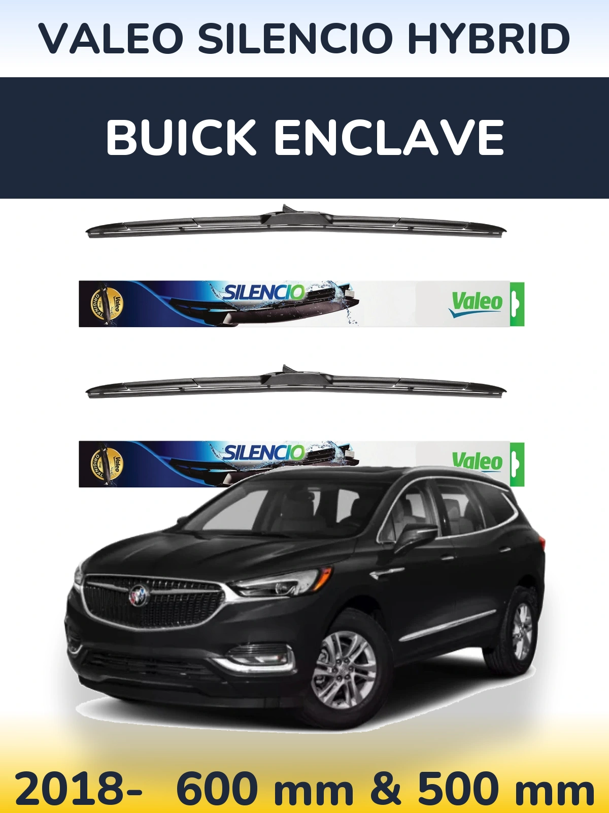 Front wiper blade set Valeo Silencio Hybrid 600 & 500 mm for Buick Enclave 2018-2026