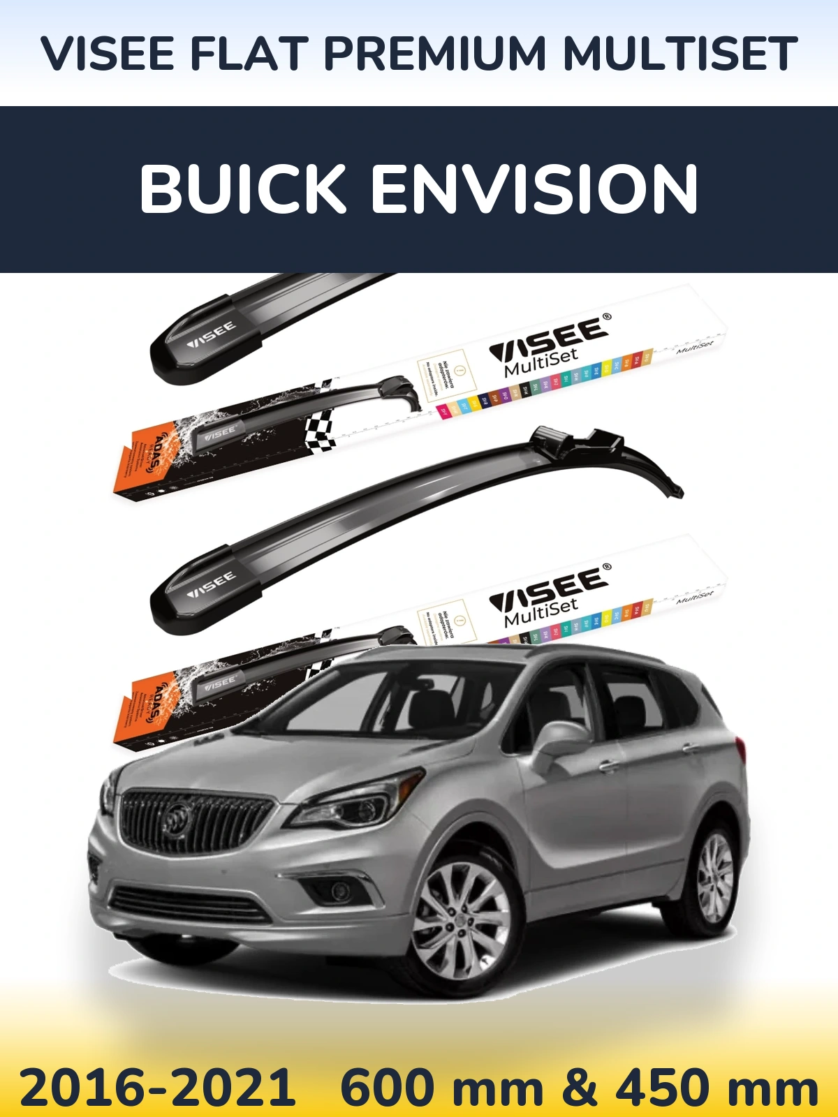 Front wiper blade set VISEE FLAT PREMIUM MultiSet 600 & 450 mm for Buick Envision 2016-2021