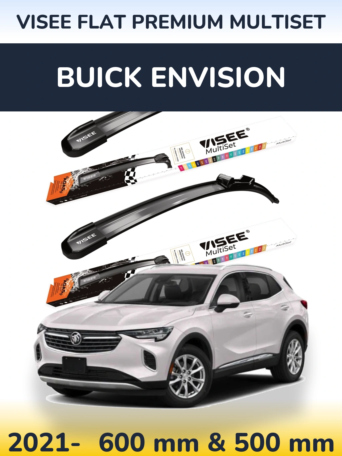 Комплект передніх щіток VISEE FLAT PREMIUM MultiSet 600 & 500 мм для Buick Envision 2021-2026