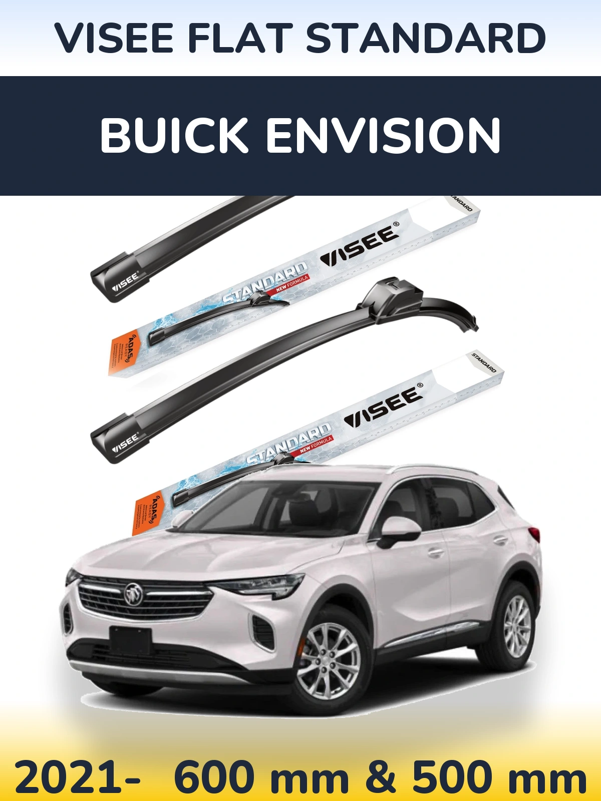 Комплект передних дворников VISEE FLAT STANDARD 600 & 500 мм для Buick Envision 2021-2026
