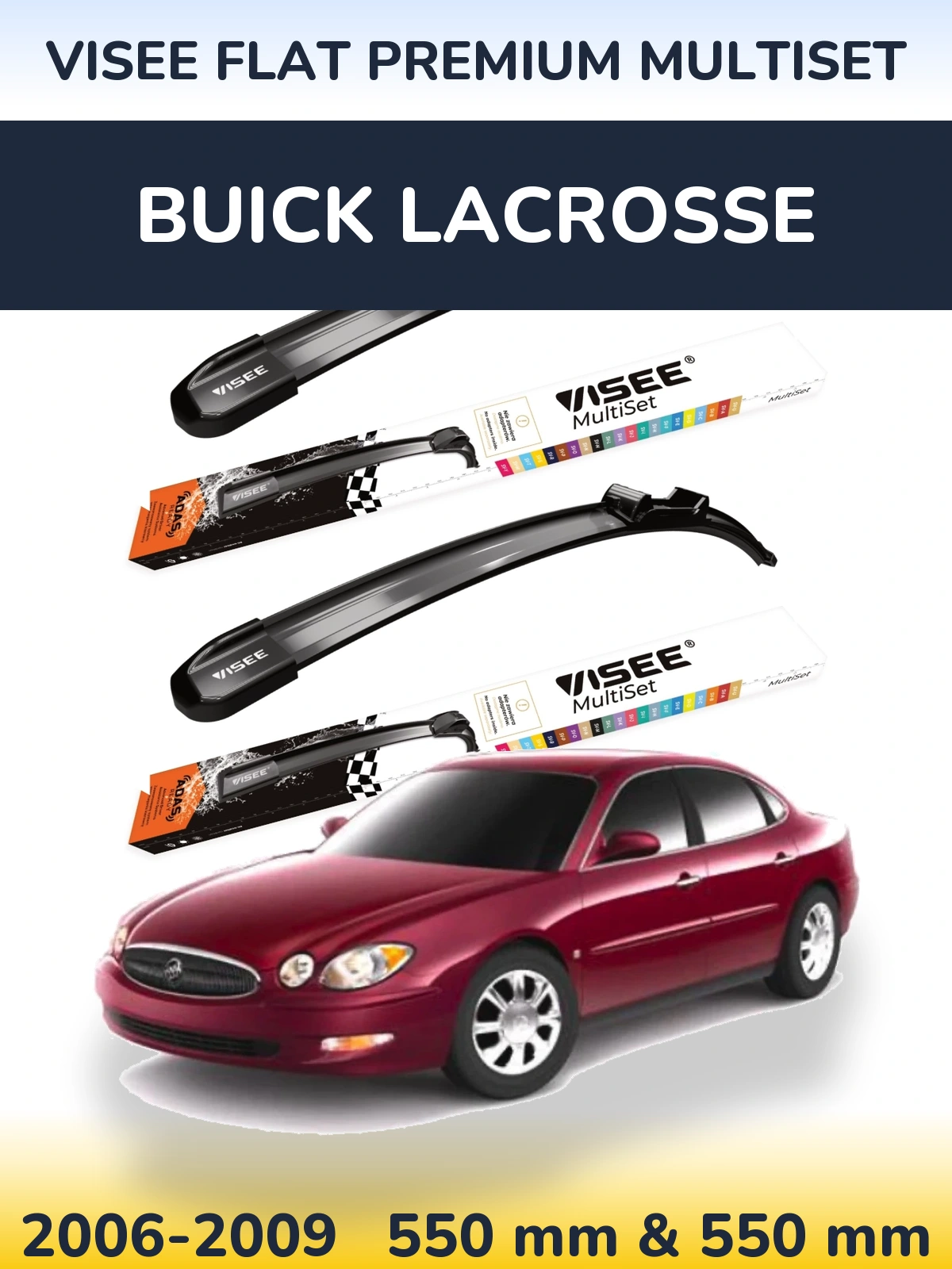 Front wiper blade set VISEE FLAT PREMIUM MultiSet 550 & 550 mm for Buick LaCrosse 2006-2009