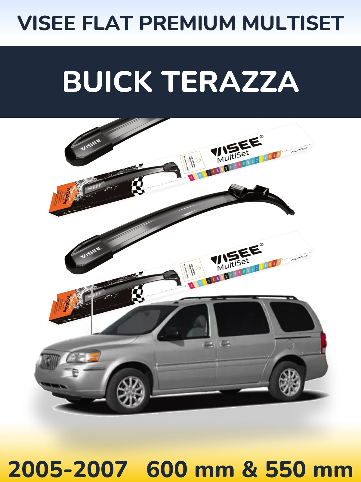 Комплект передніх щіток VISEE FLAT PREMIUM MultiSet 600 & 550 мм для Buick Terazza 2005-2007
