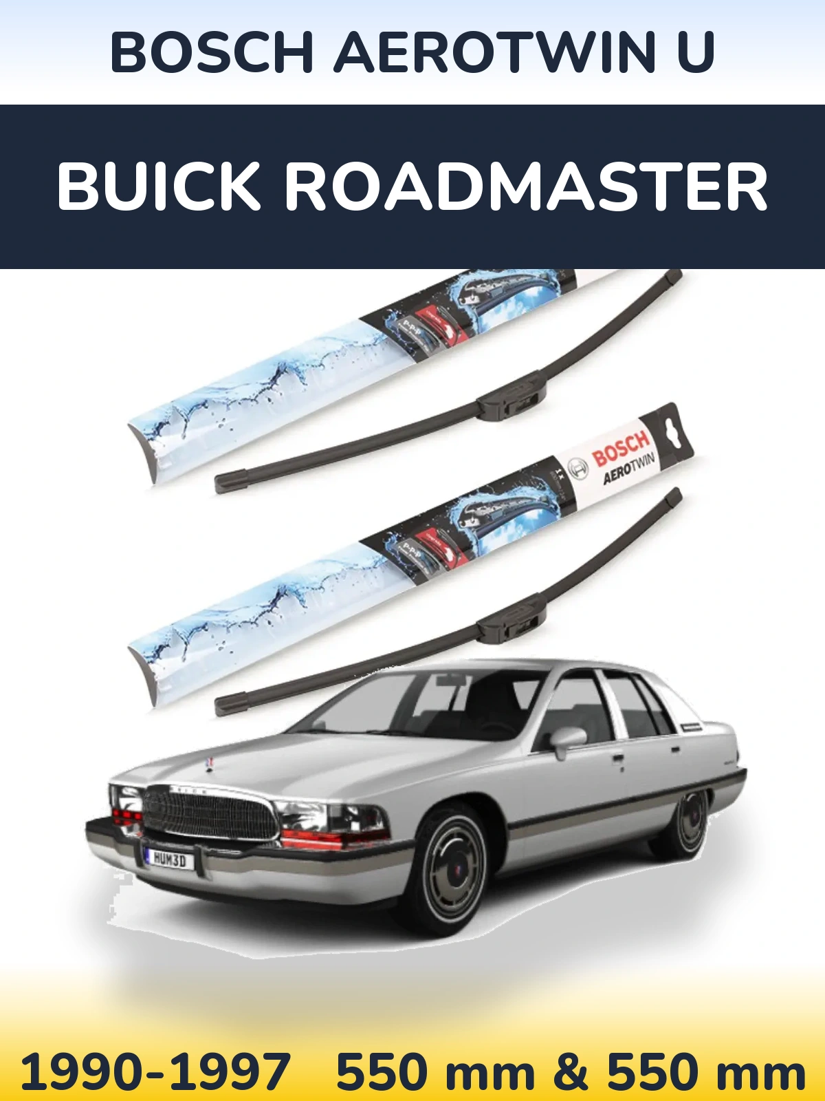 Front wiper blade set BOSCH AeroTwin U 550 & 550 mm for Buick Roadmaster 1990-1997