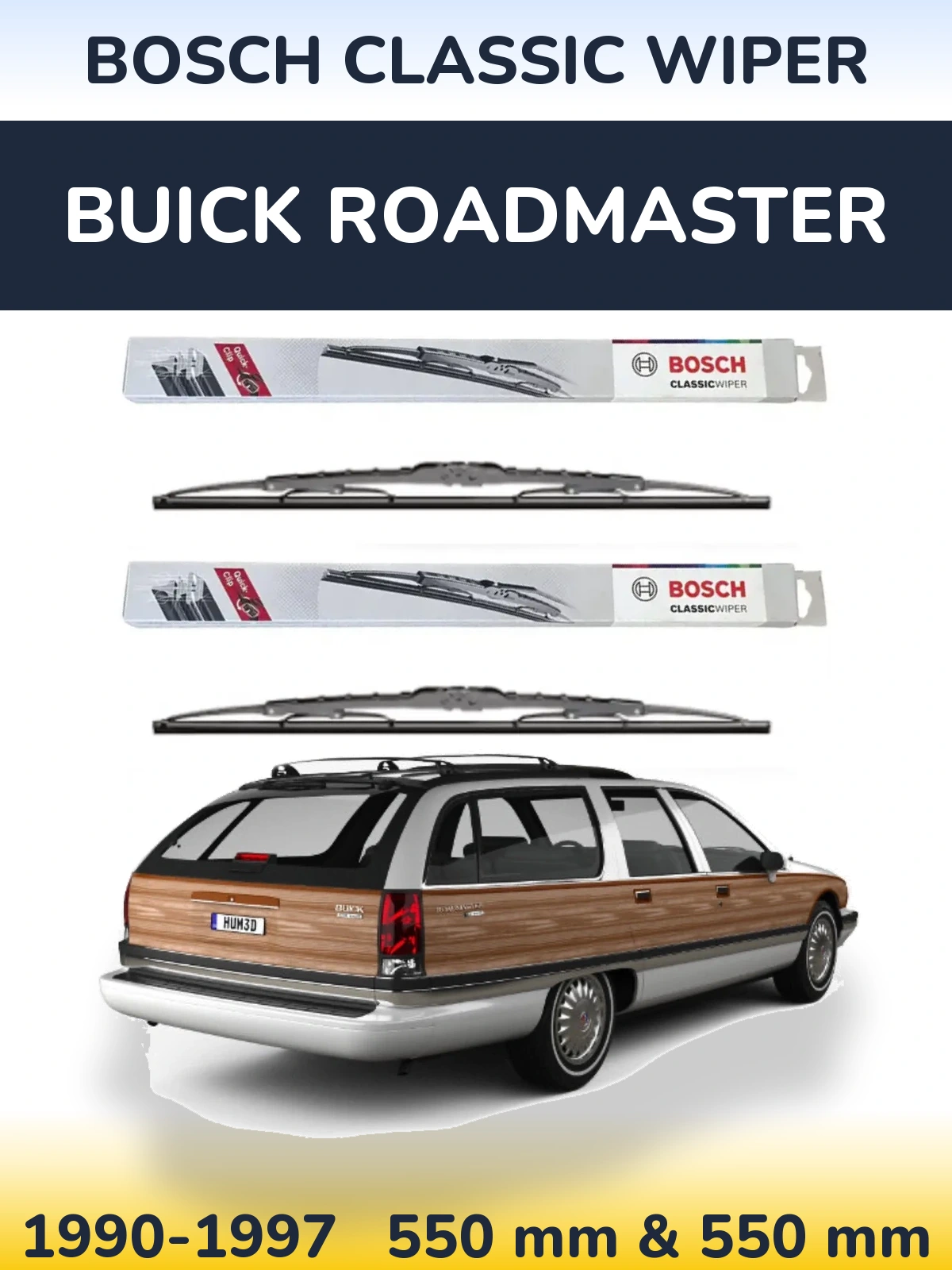 Front wiper blade set BOSCH Classic Wiper 550 & 550 mm for Buick Roadmaster 1990-1997