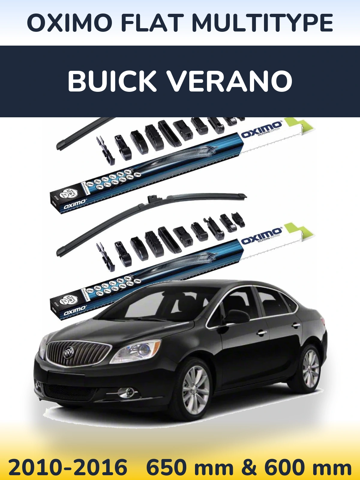 Front wiper blade set Oximo Flat MultiTipoe 650 & 600 mm for Buick Verano 2010-2016