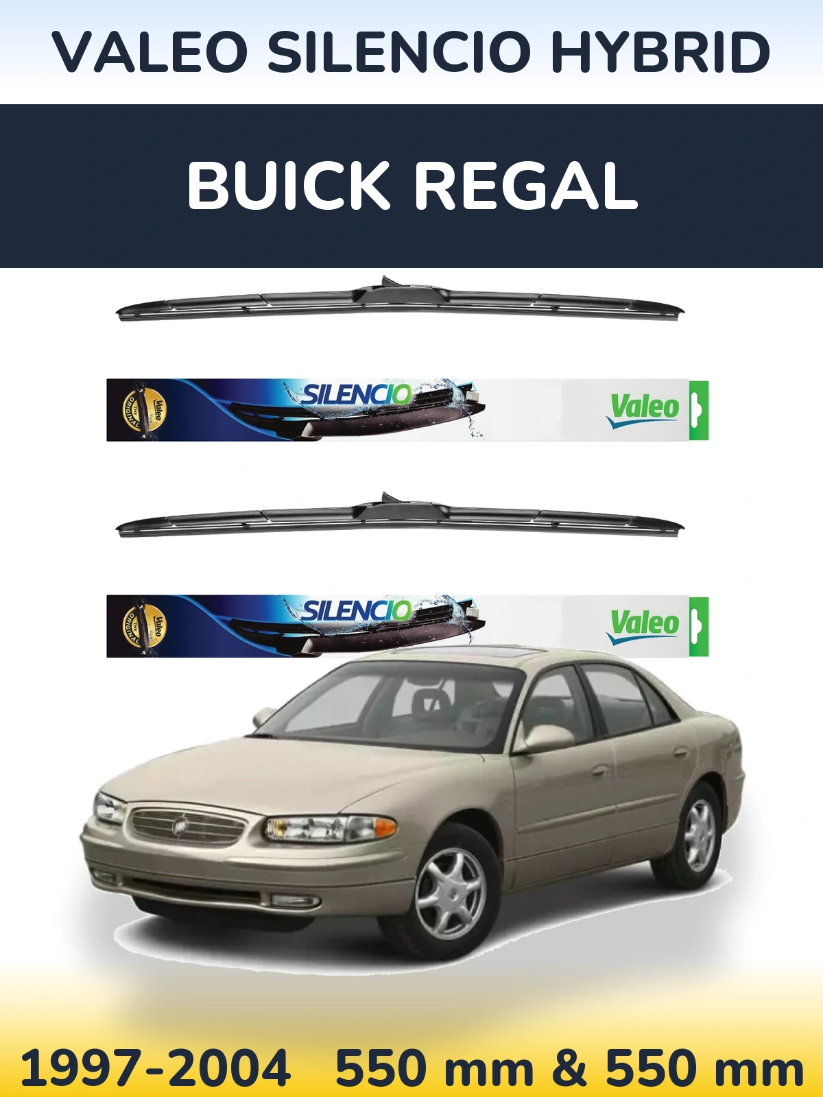 Front wiper blade set Valeo Silencio Hybrid 550 & 550 mm for Buick Regal 1997-2004