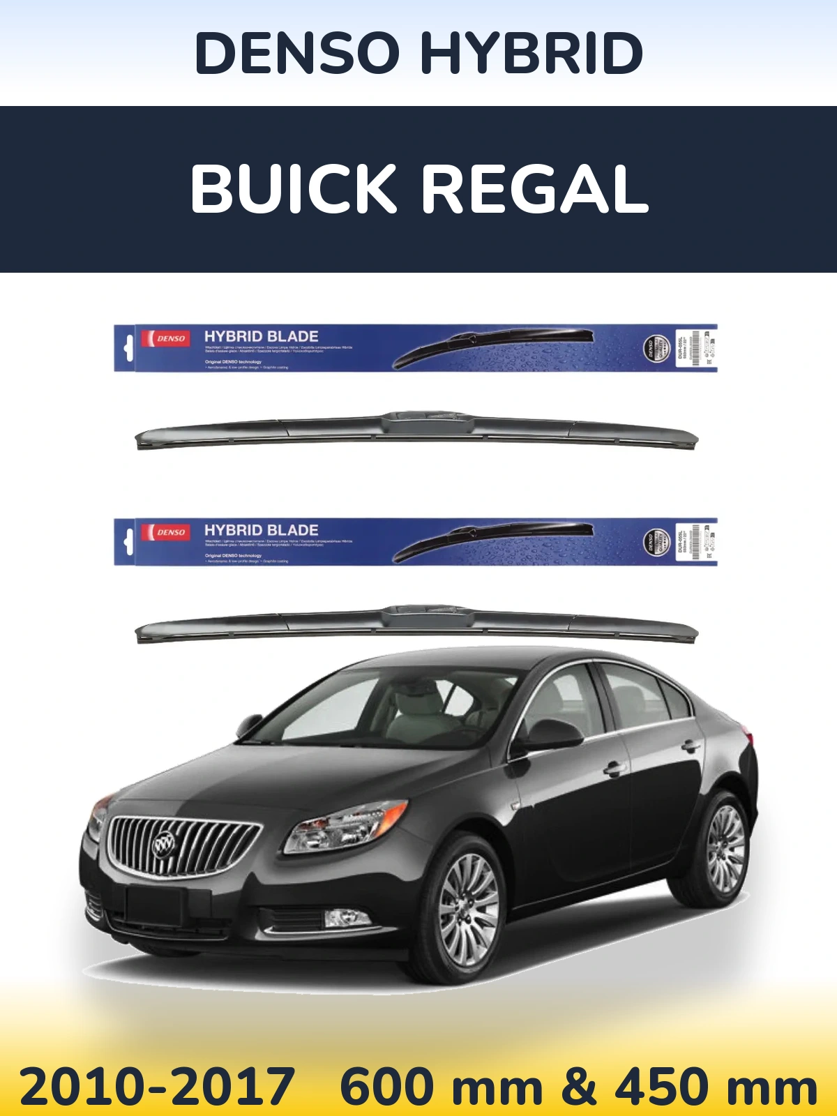 Front wiper blade set Denso Hybrid 600 & 450 mm for Buick Regal 2010-2017