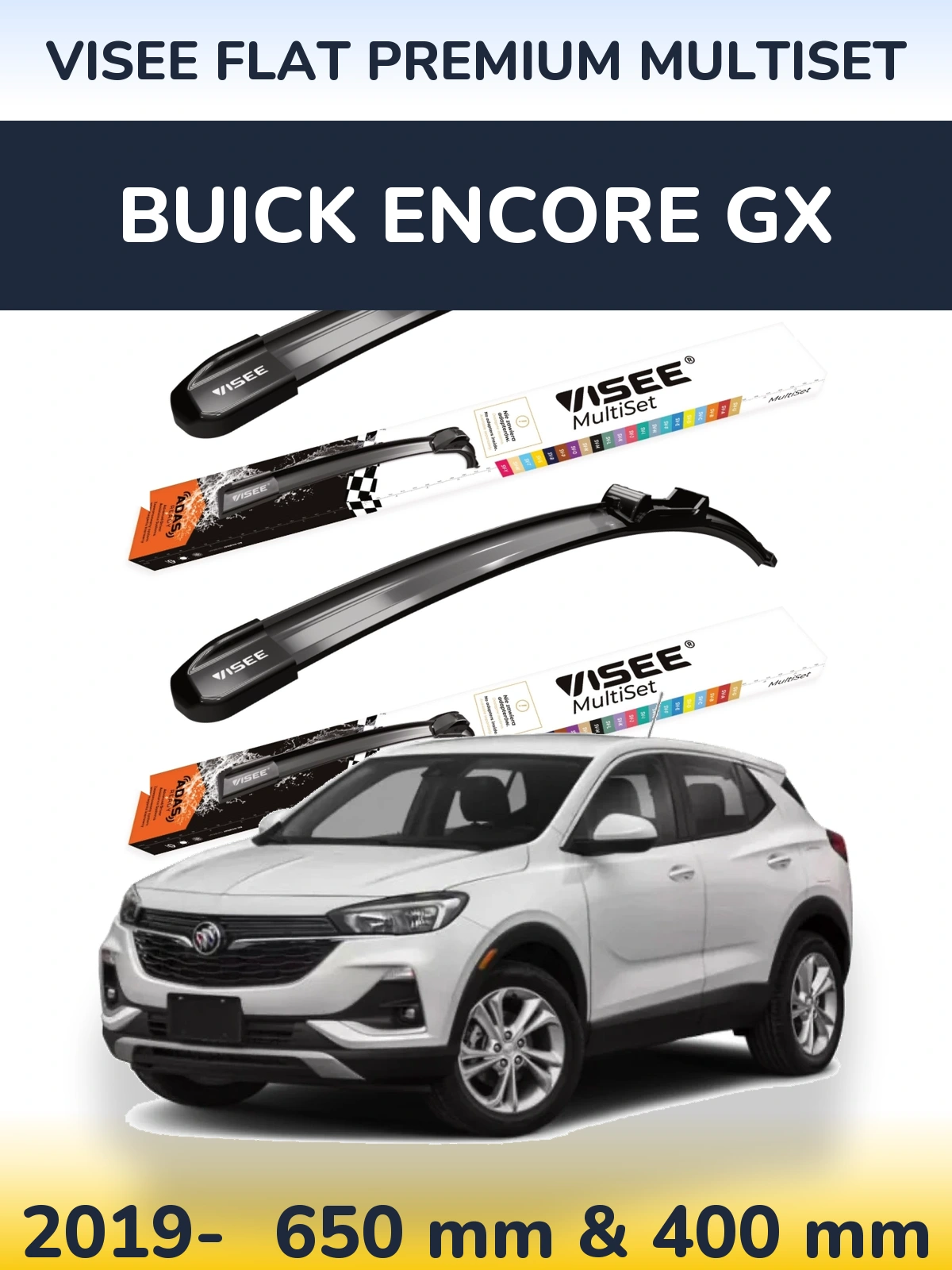 Front wiper blade set VISEE FLAT PREMIUM MultiSet 650 & 400 mm for Buick Encore GX 2019-2026