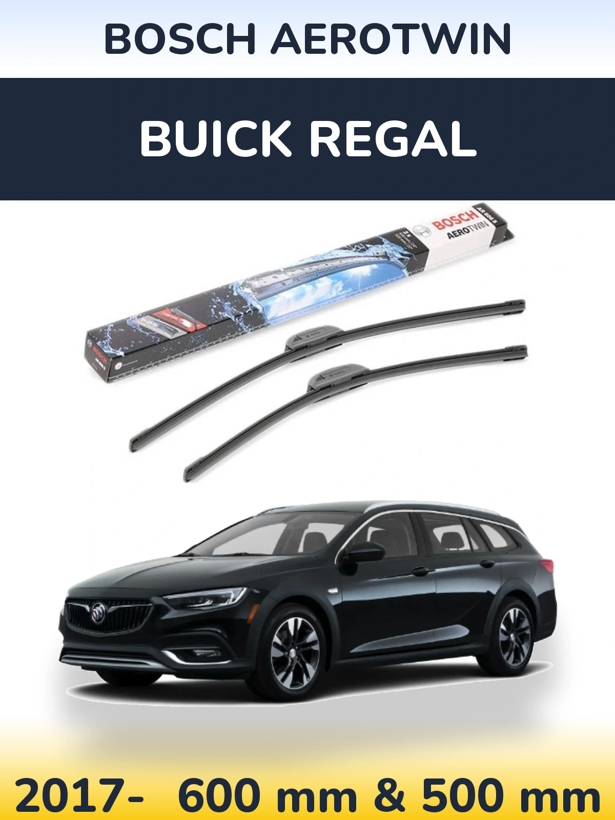 Комплект передних дворников BOSCH AeroTwin 600 & 500 мм для Buick Regal 2017-2026