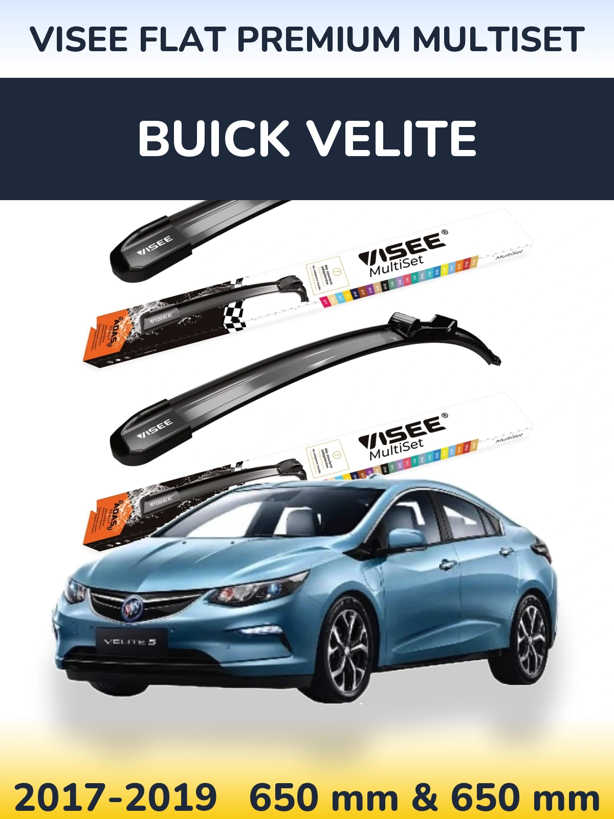 Комплект передних дворников VISEE FLAT PREMIUM MultiSet 650 & 650 мм для Buick Velite 2017-2019