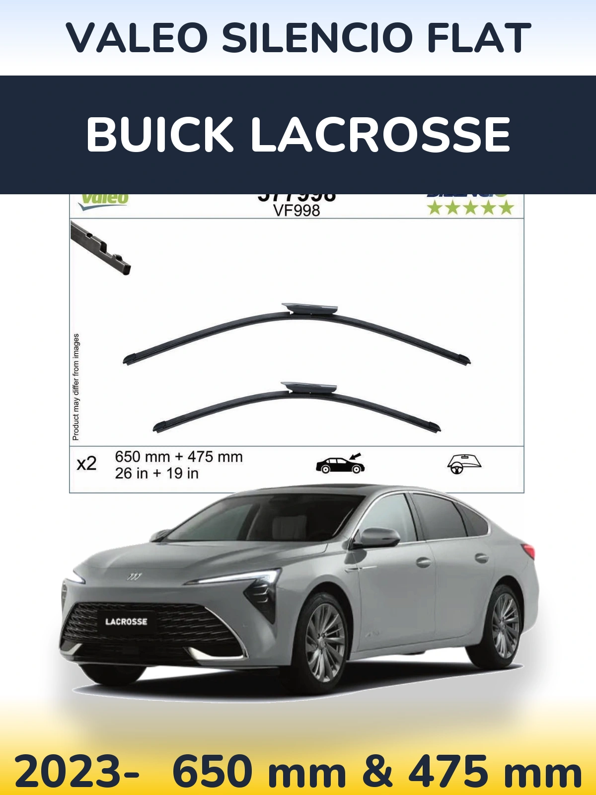 Front wiper blade set Valeo Silencio Flat 650 & 475 mm for Buick LaCrosse 2023-2026
