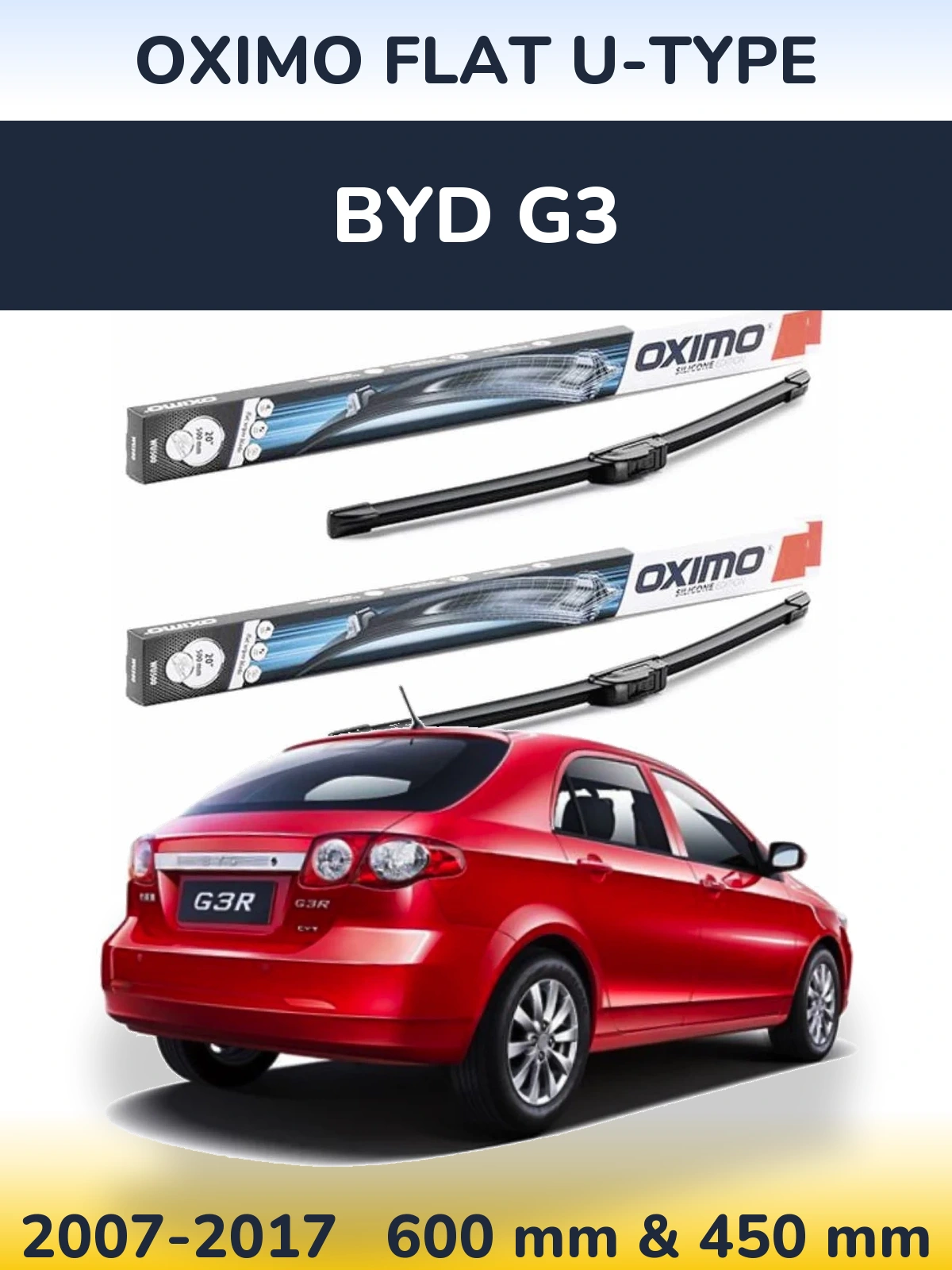 Front wiper blade set Oximo Flat U-type 600 & 450 mm for BYD G3 2007-2017