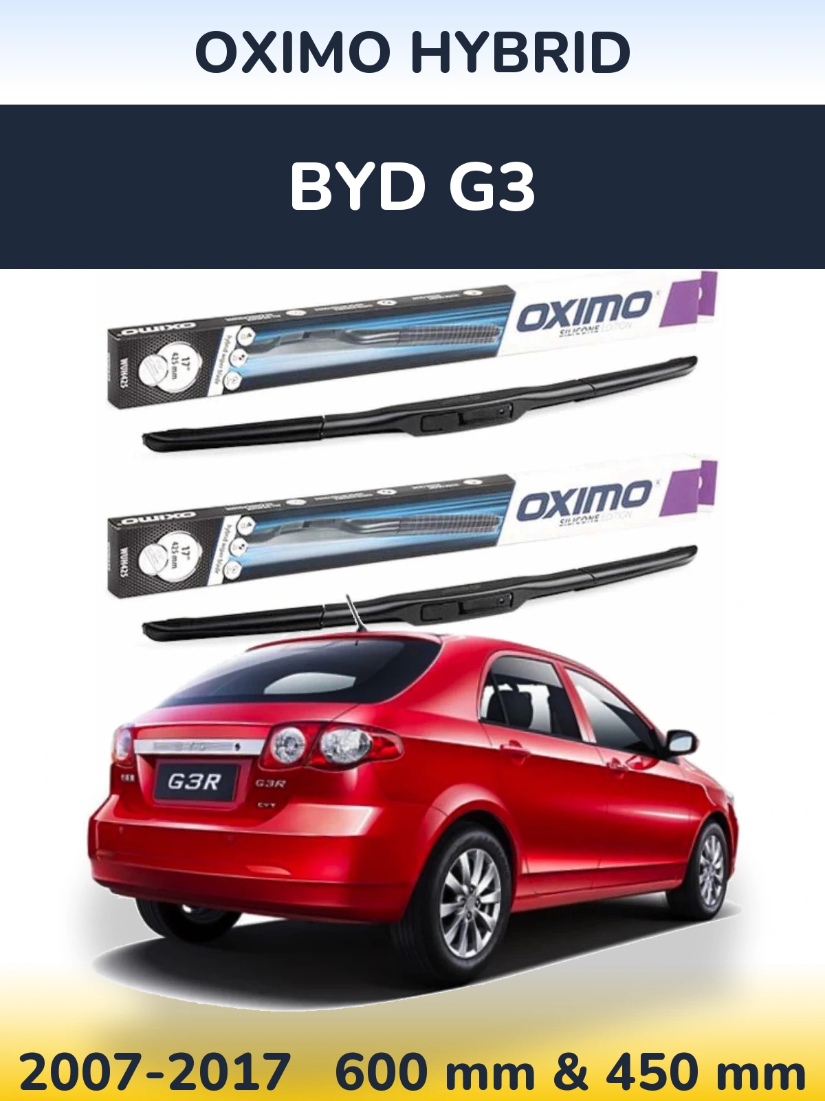 Комплект передних дворников Oximo Hybrid 600 & 450 мм для BYD G3 2007-2017