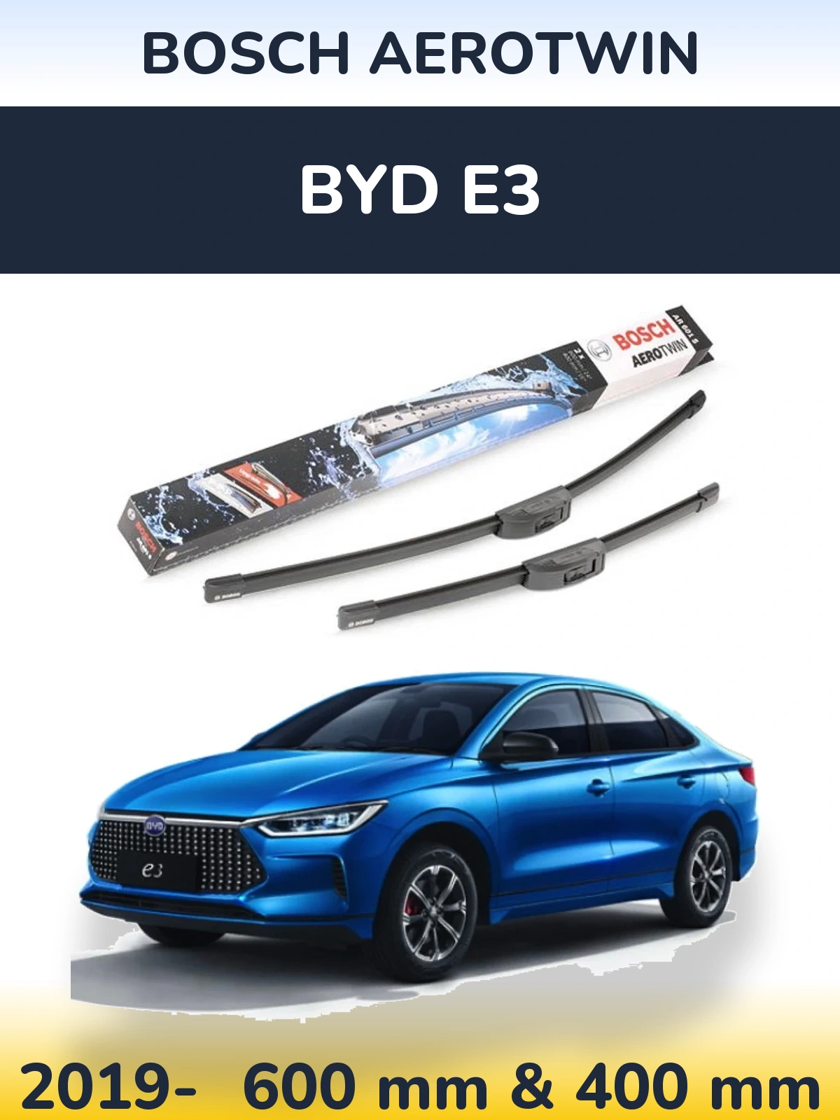 Front wiper blade set BOSCH AeroTwin 600 & 400 mm for BYD E3 2019-2026