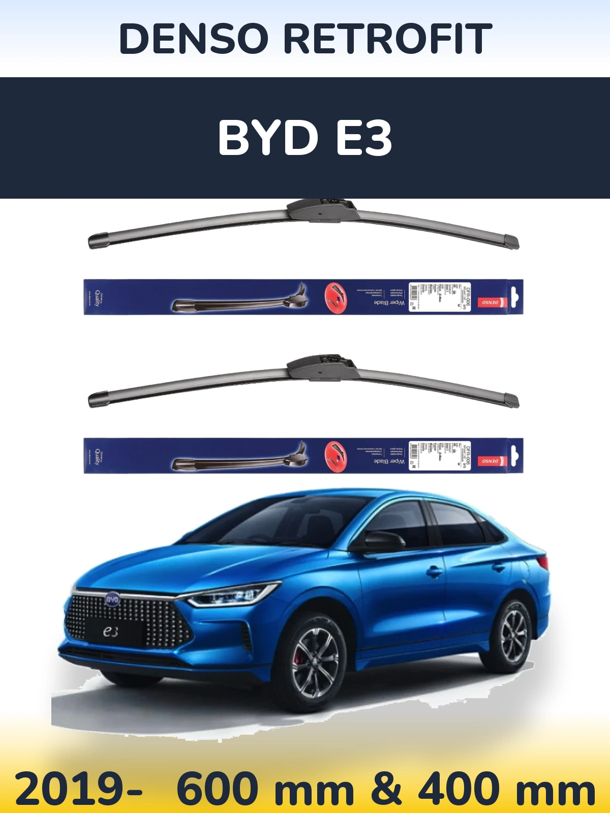 Front wiper blade set Denso Retrofit 600 & 400 mm for BYD E3 2019-2026