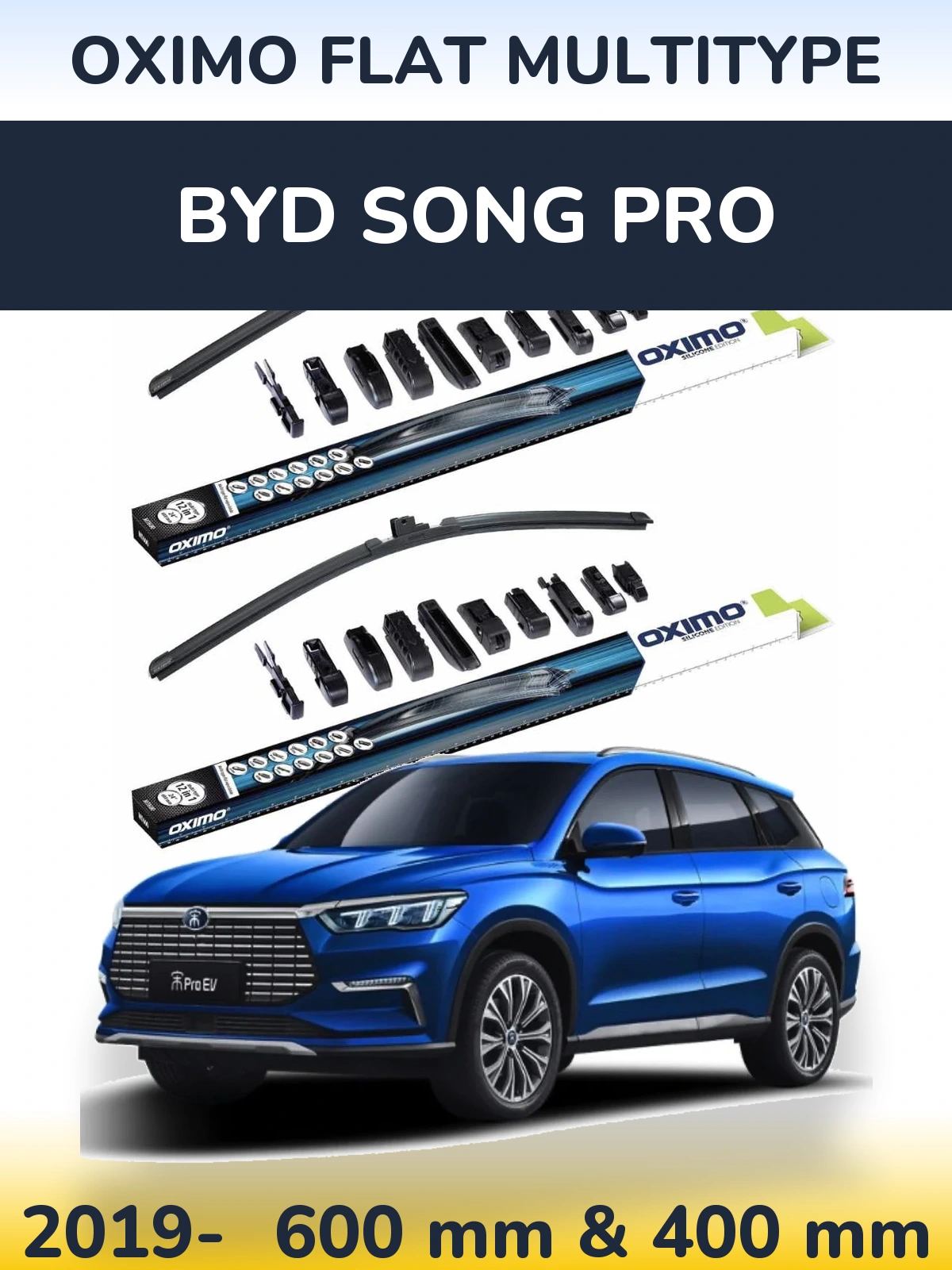 Front wiper blade set Oximo Flat MultiTipoe 600 & 400 mm for BYD Song Pro 2019-2026