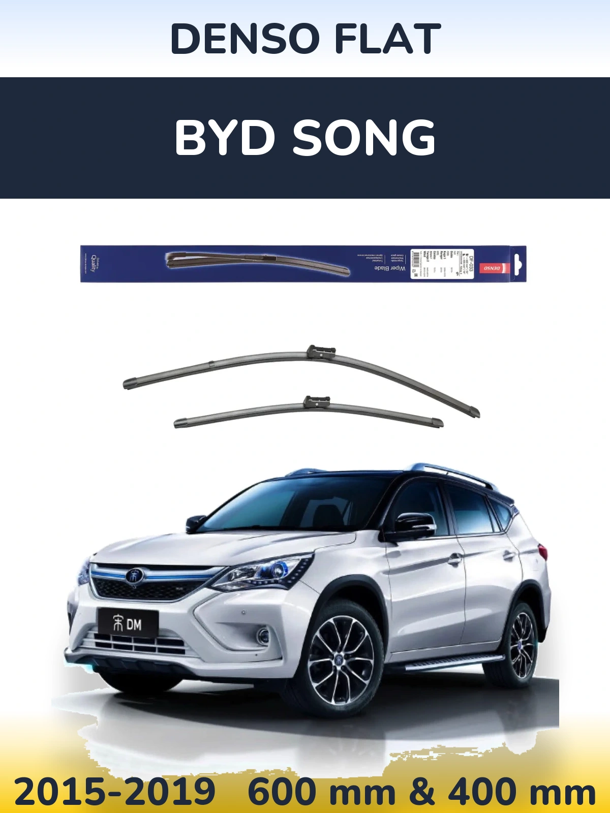 Front wiper blade set Denso Flat 600 & 400 mm for BYD Song 2015-2019