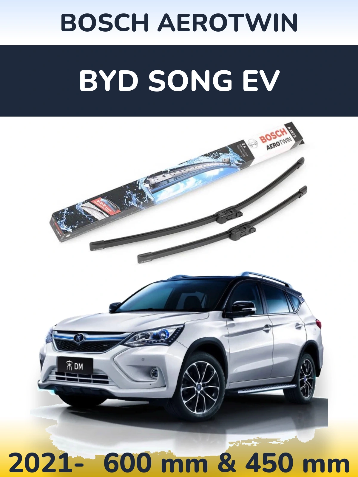 Front wiper blade set BOSCH AeroTwin 600 & 450 mm for BYD Song EV 2021-2026