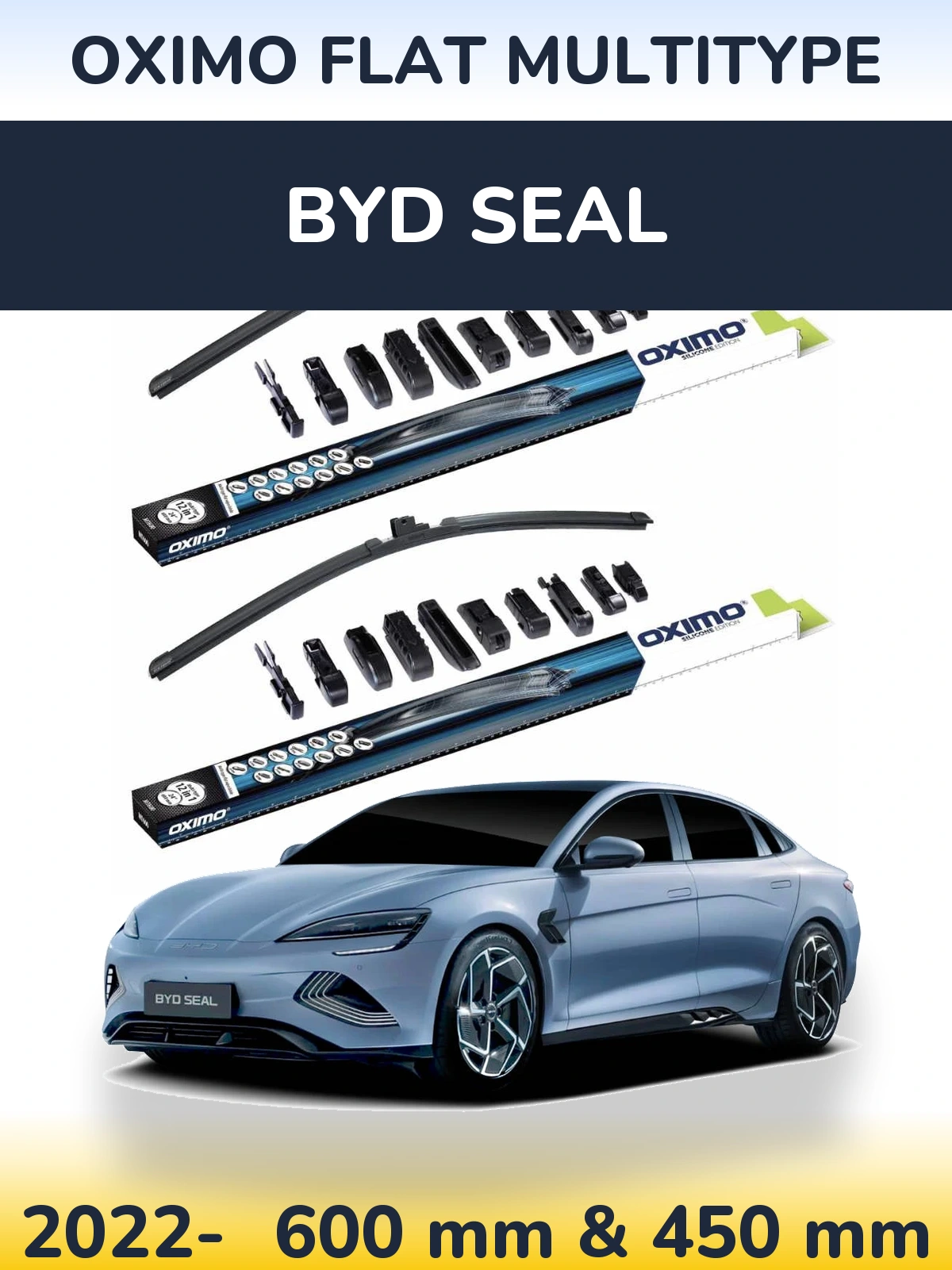 Front wiper blade set Oximo Flat MultiTipoe 600 & 450 mm for BYD Seal 2022-2026