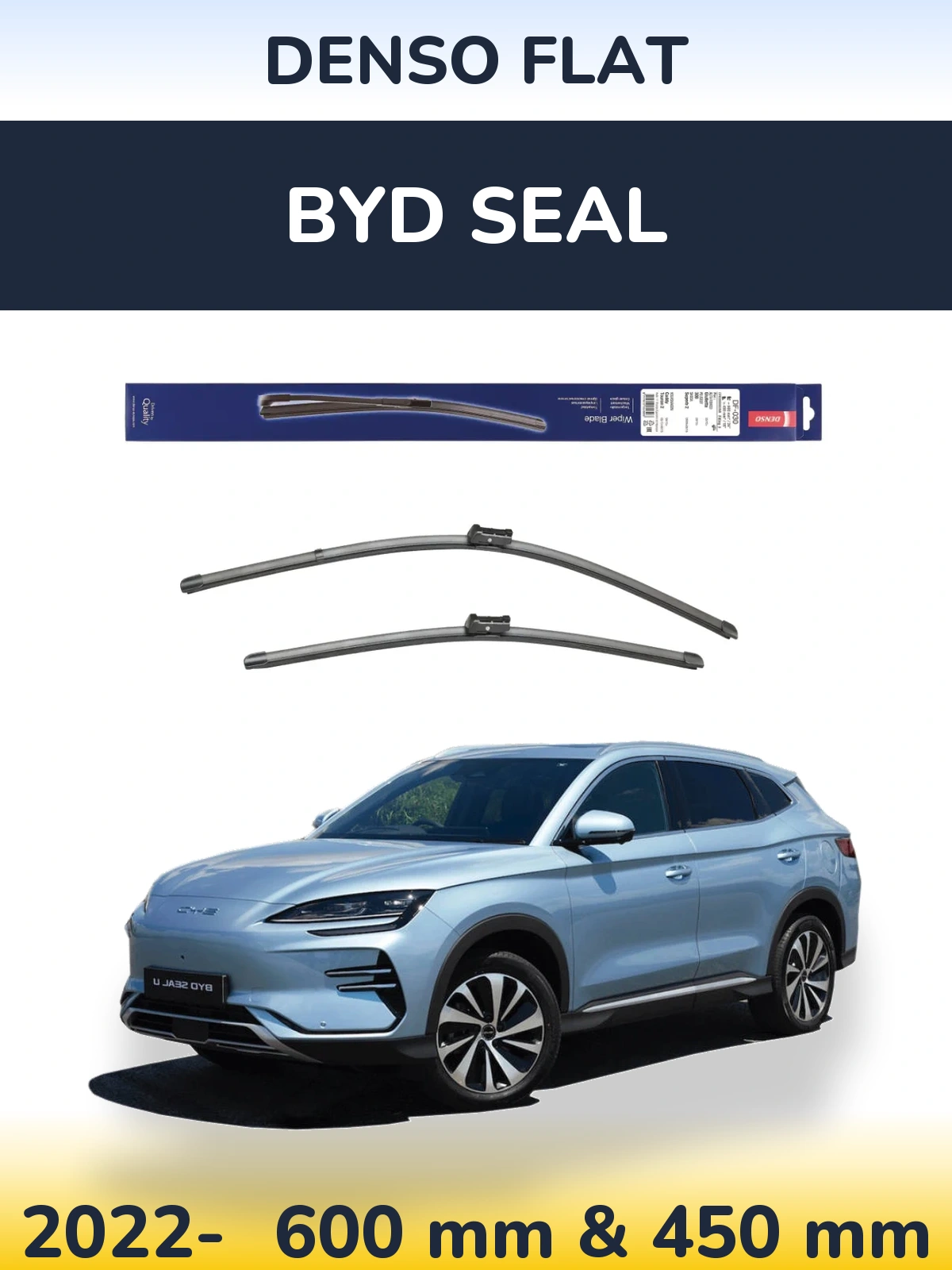 Front wiper blade set Denso Flat 600 & 450 mm for BYD Seal 2022-2026