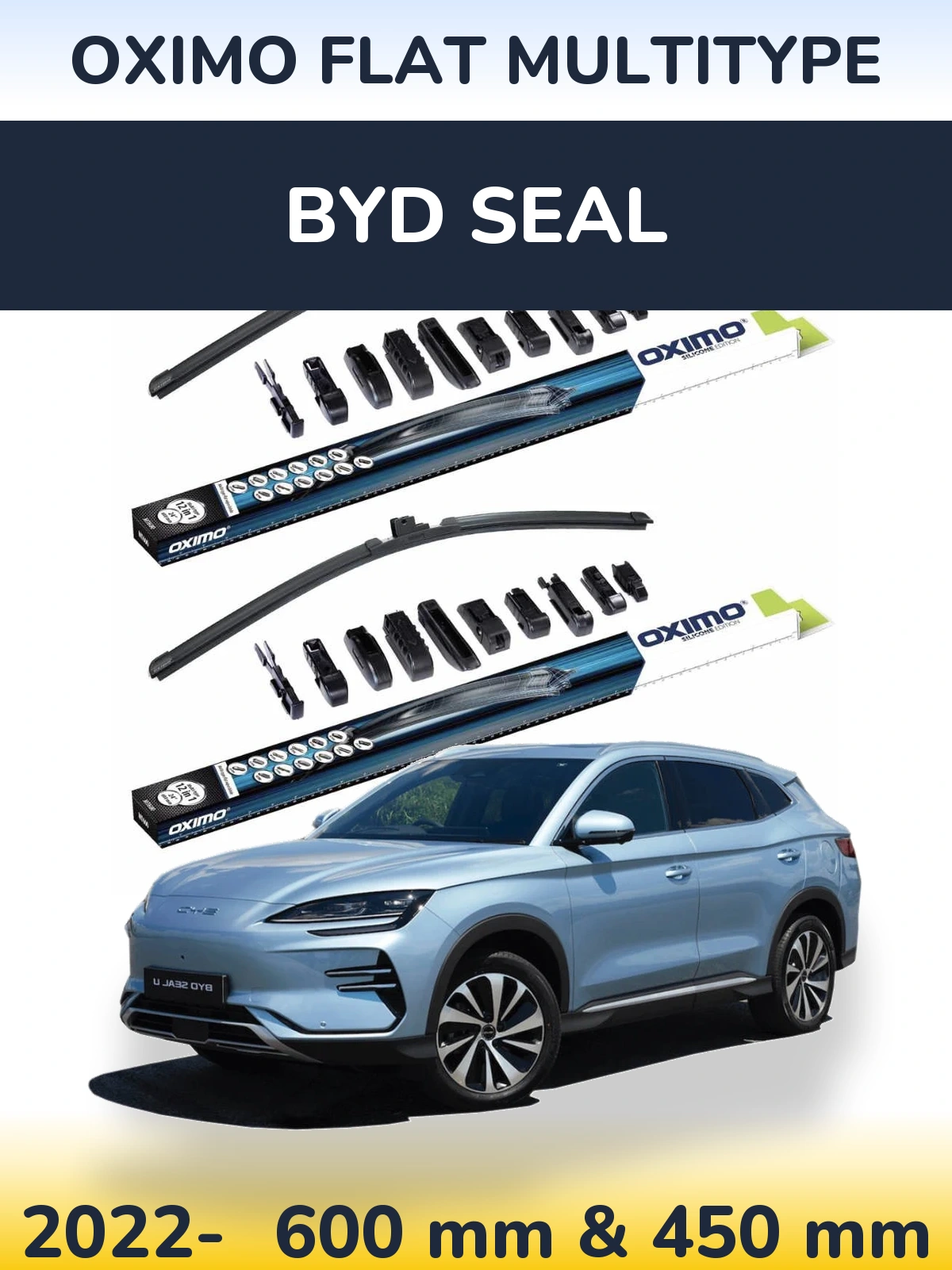 Front wiper blade set Oximo Flat MultiTipoe 600 & 450 mm for BYD Seal 2022-2026