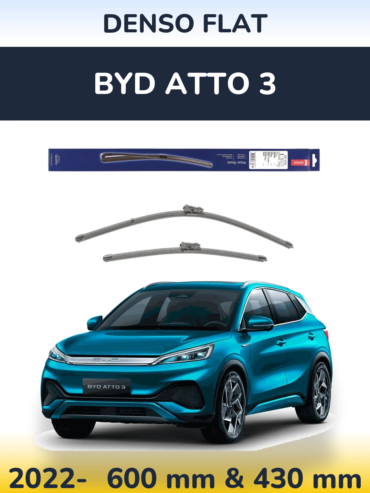 Front wiper blade set Denso Flat 600 & 430 mm for BYD Atto 3 2022-2026