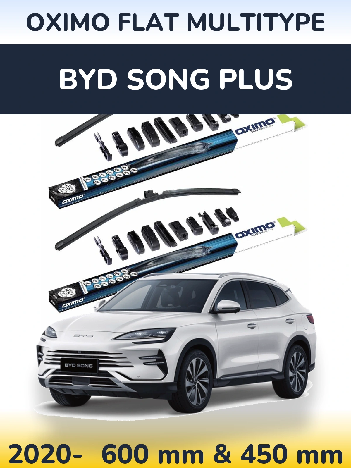 Front wiper blade set Oximo Flat MultiTipoe 600 & 450 mm for BYD Song Plus 2020-2026