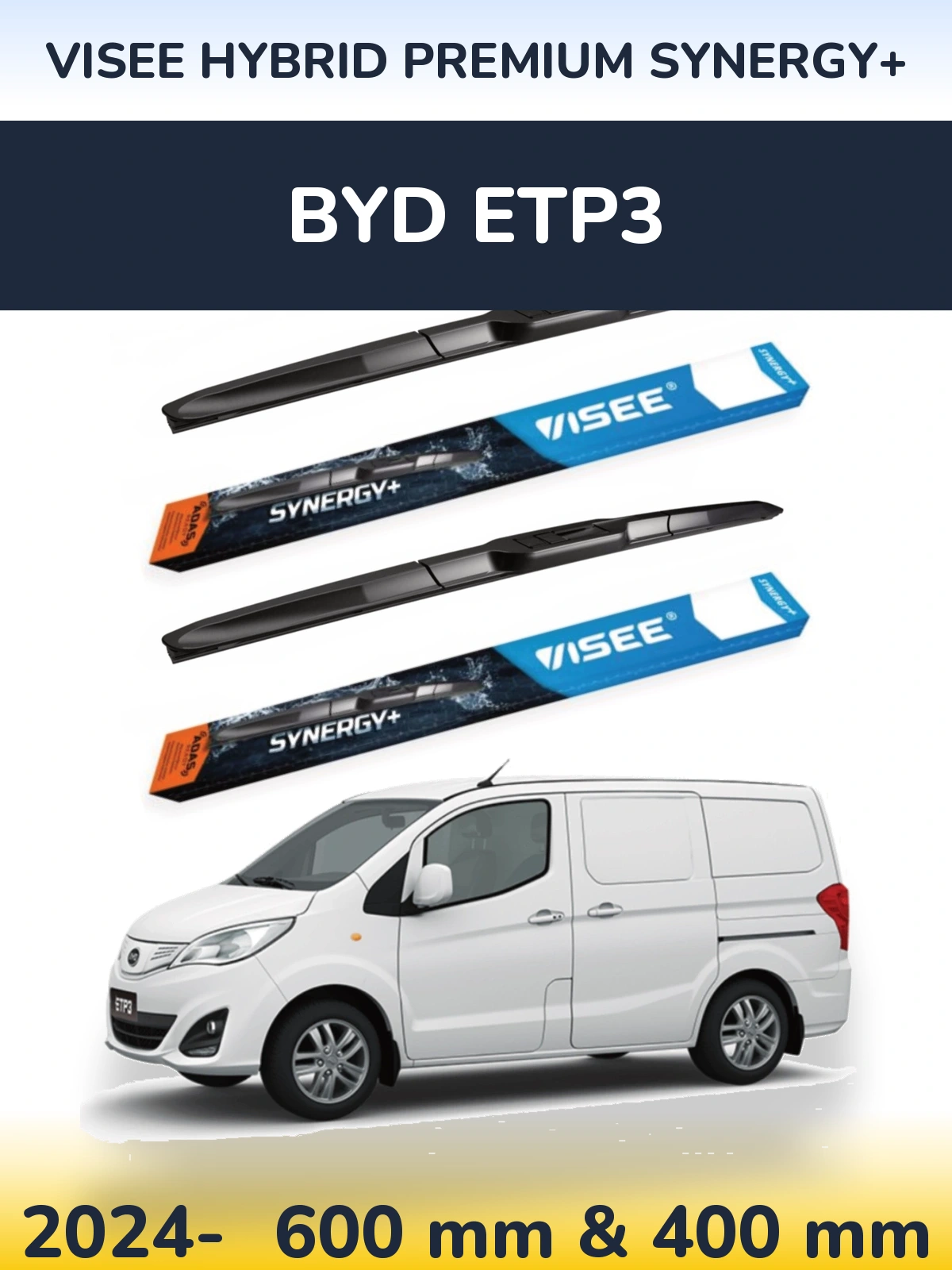 Комплект передних дворников VISEE HYBRID PREMIUM SYNERGY+ 600 & 400 мм для BYD ETP3 2024-2026