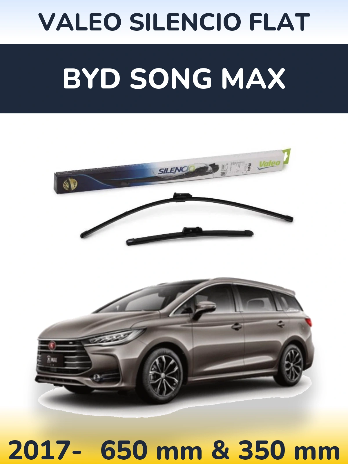 Front wiper blade set Valeo Silencio Flat 650 & 350 mm for BYD Song Max 2017-2026