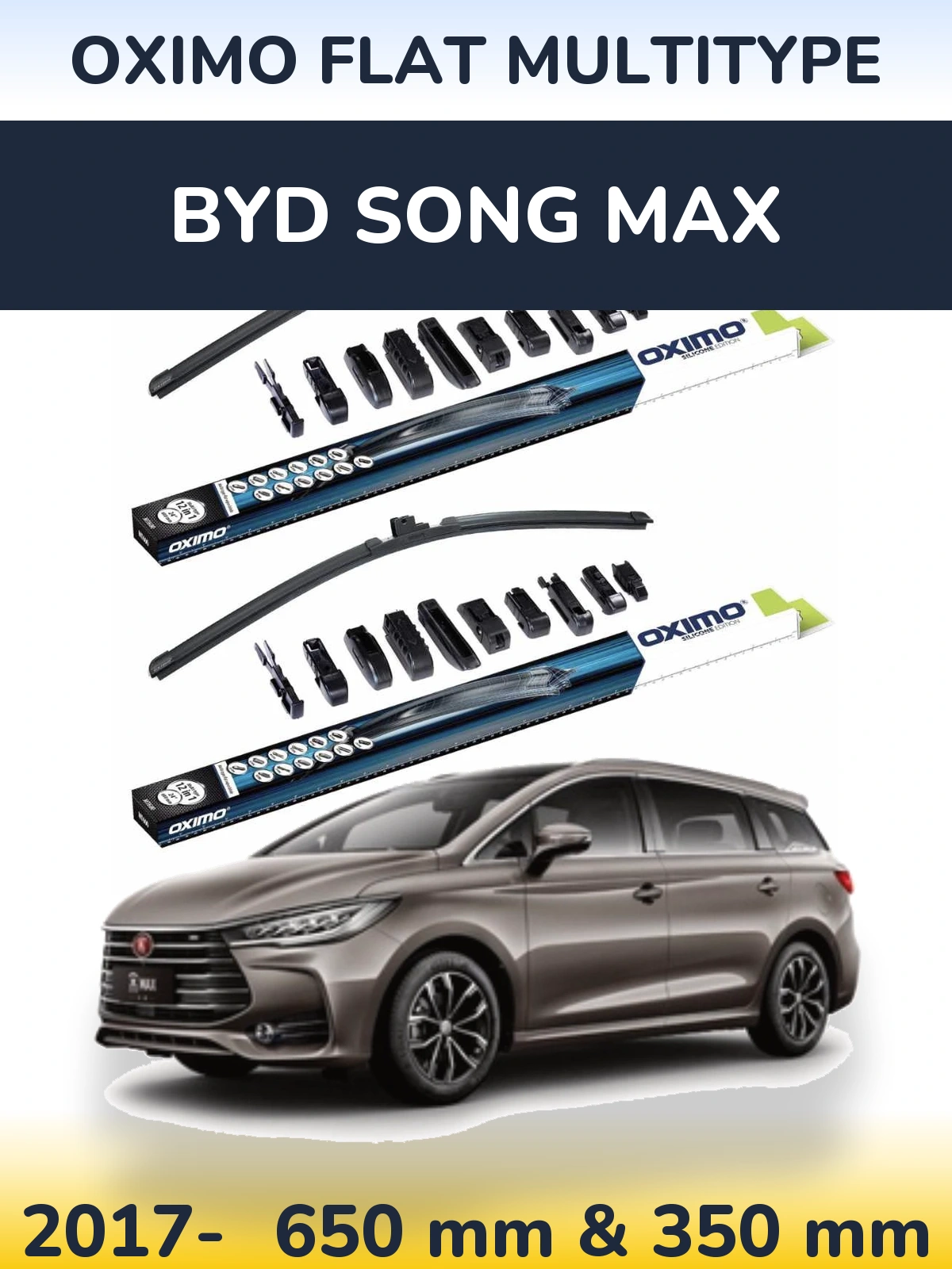 Front wiper blade set Oximo Flat MultiTipoe 650 & 350 mm for BYD Song Max 2017-2026