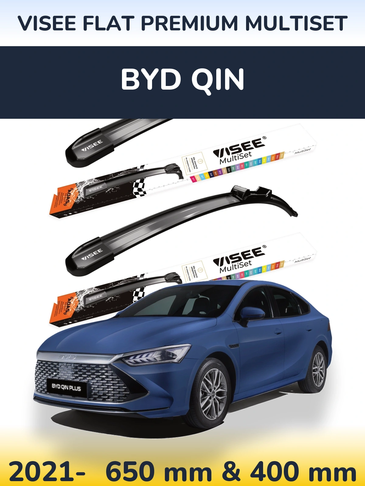 Front wiper blade set VISEE FLAT PREMIUM MultiSet 650 & 400 mm for BYD Qin 2021-2026