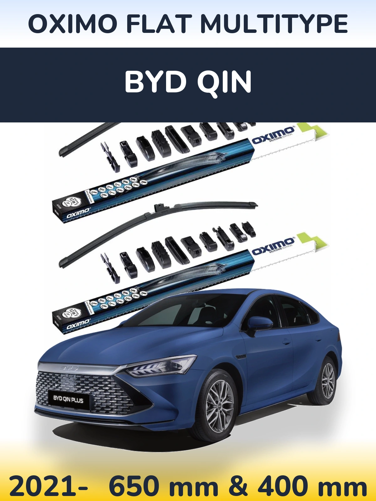 Front wiper blade set Oximo Flat MultiTipoe 650 & 400 mm for BYD Qin 2021-2026