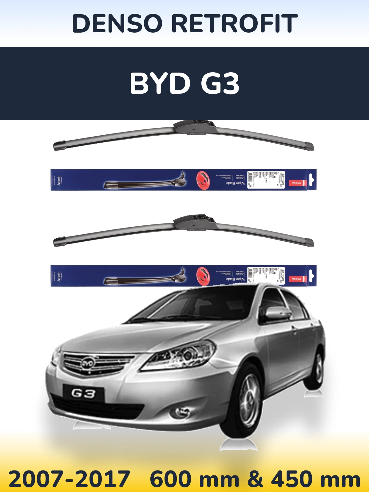 Комплект передних дворников Denso Retrofit 600 & 450 мм для BYD G3 2007-2017