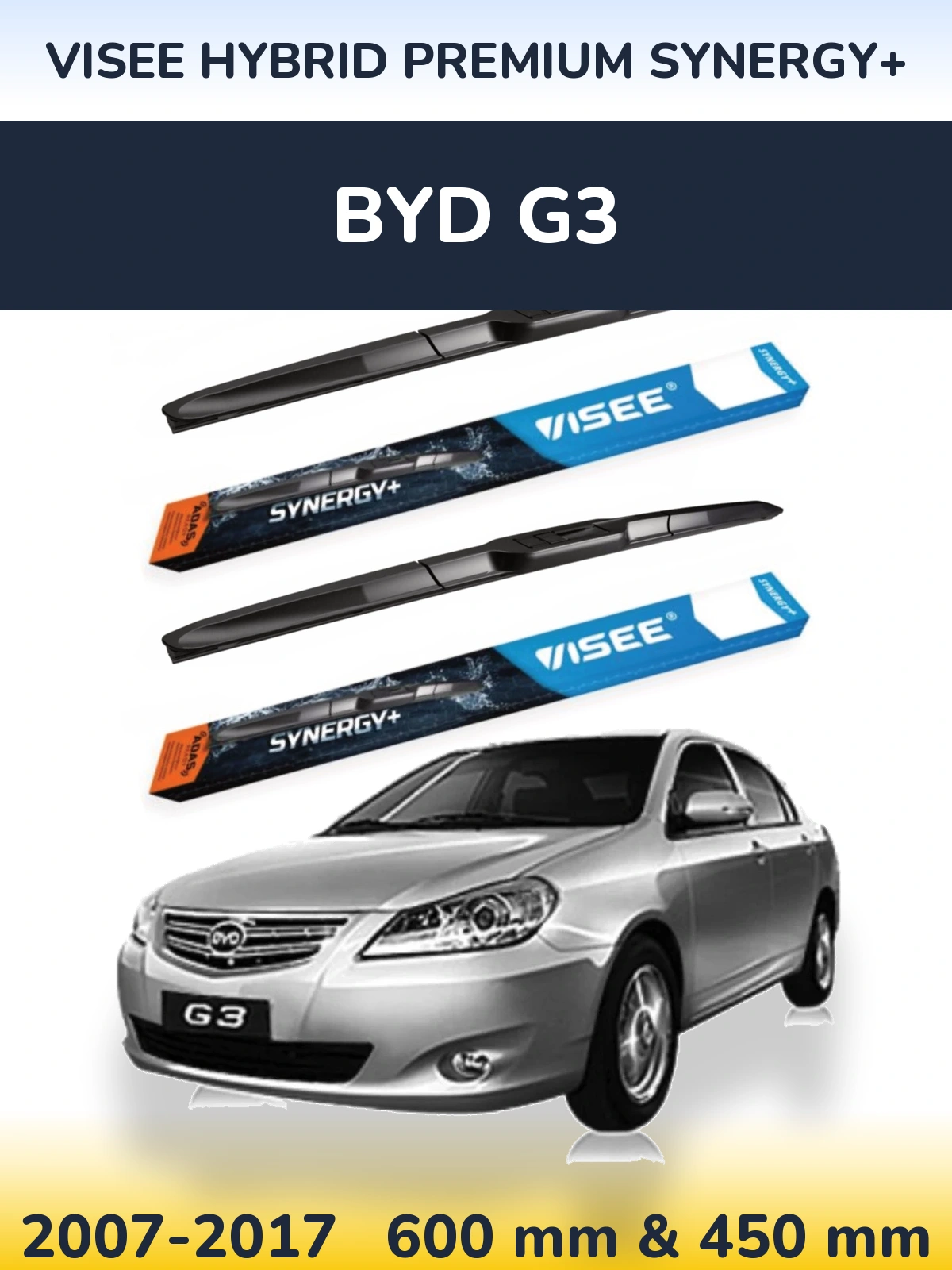 Комплект передних дворников VISEE HYBRID PREMIUM SYNERGY+ 600 & 450 мм для BYD G3 2007-2017