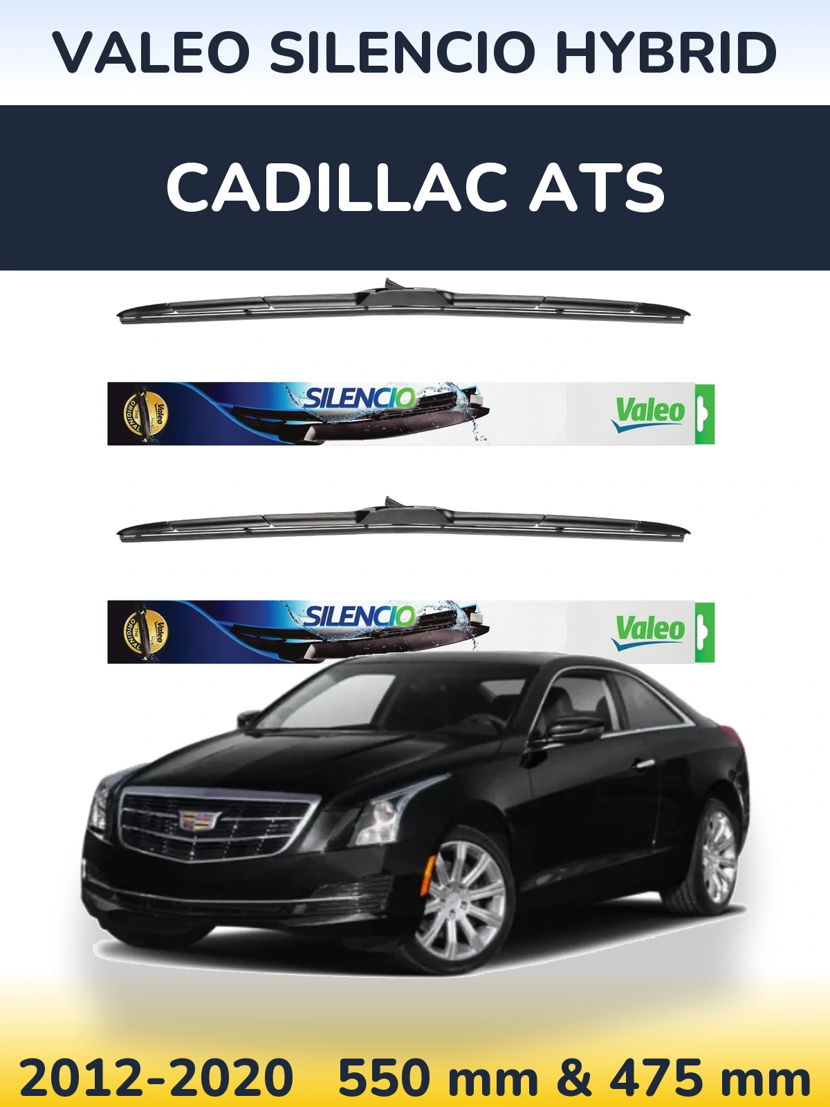 Front wiper blade set Valeo Silencio Hybrid 550 & 475 mm for Cadillac ATS 2012-2020