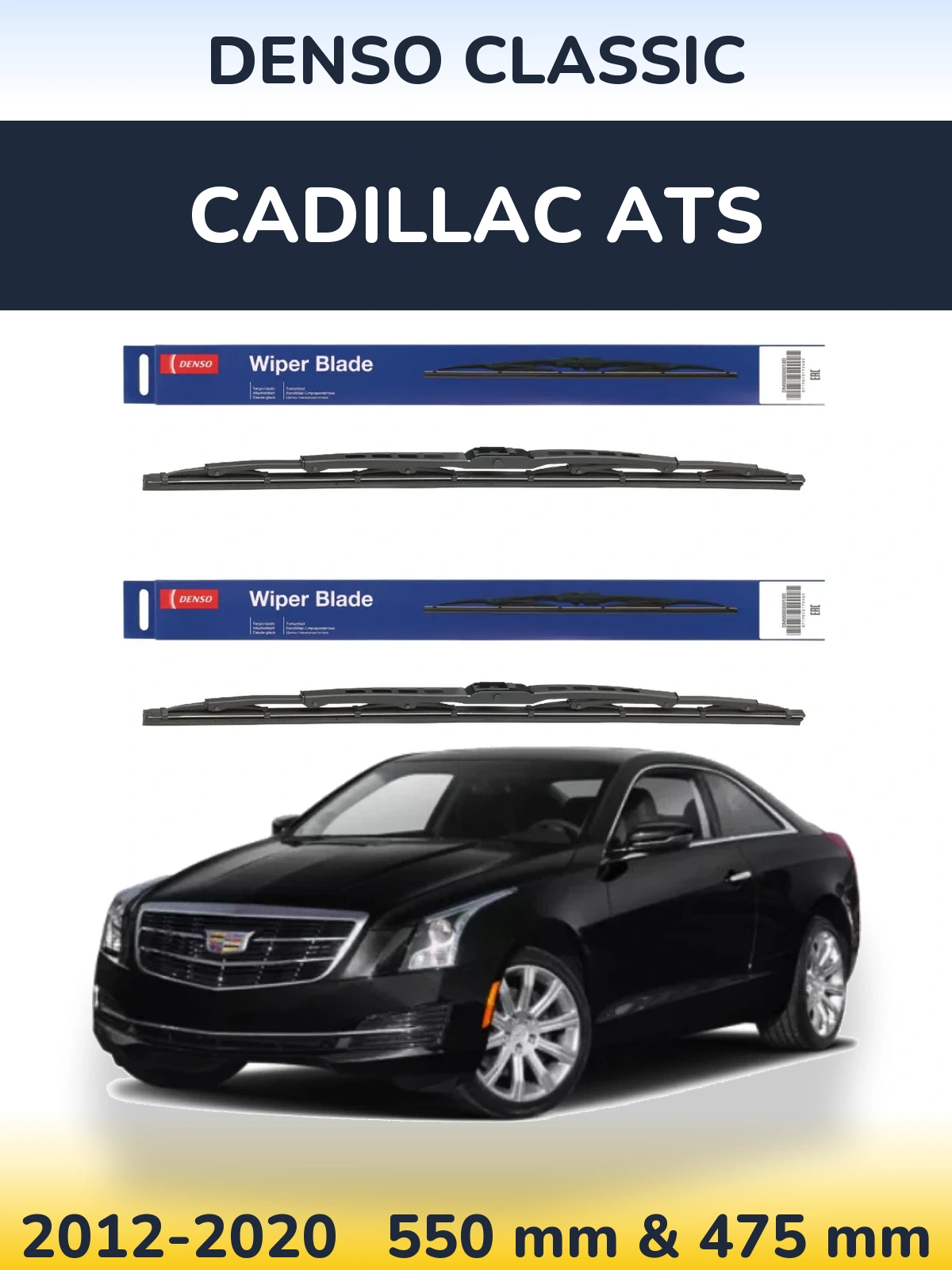 Front wiper blade set Denso Classic 550 & 475 mm for Cadillac ATS 2012-2020