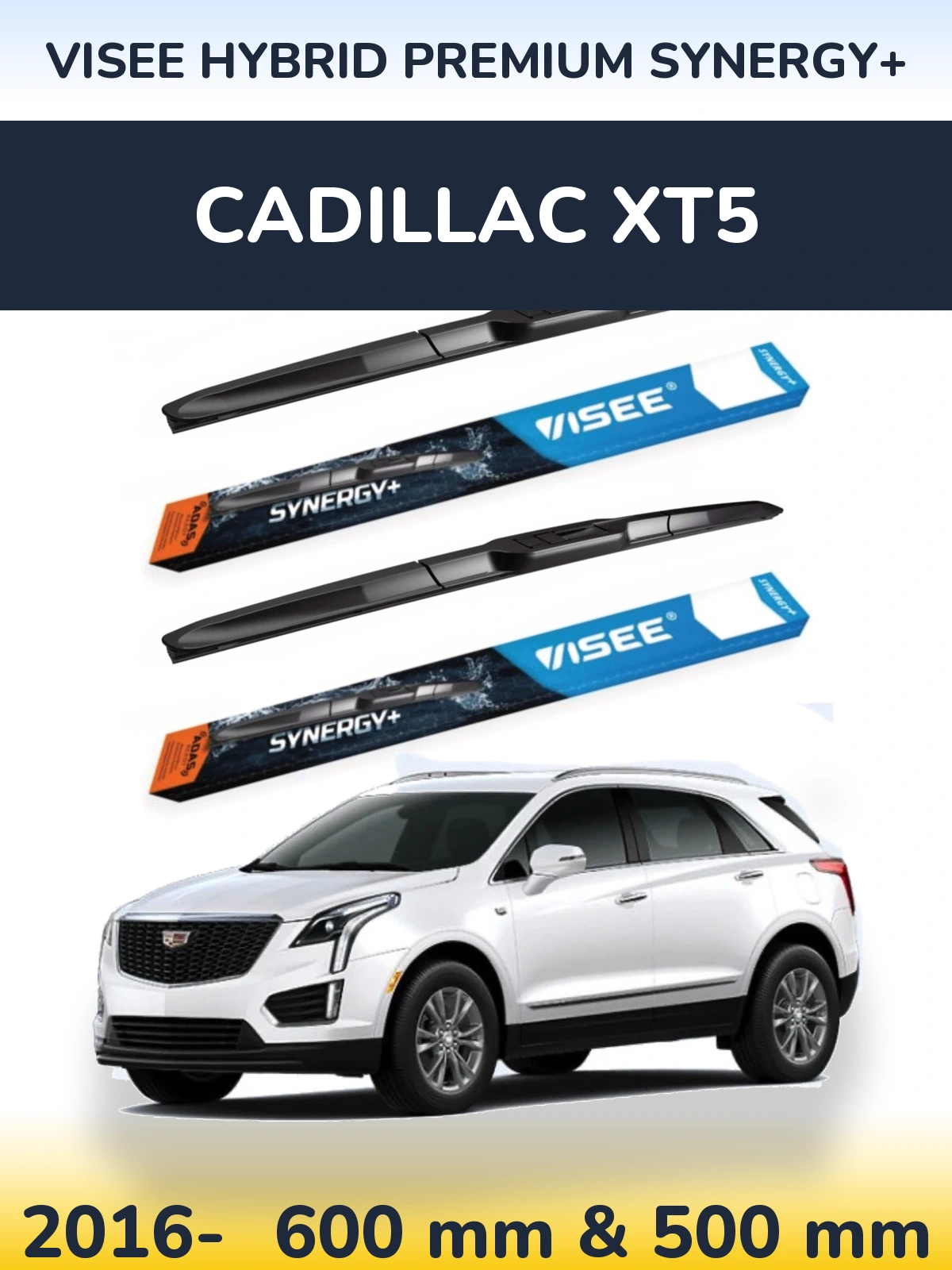 Комплект передних дворников VISEE HYBRID PREMIUM SYNERGY+ 600 & 500 мм для Cadillac XT5 2016-2026