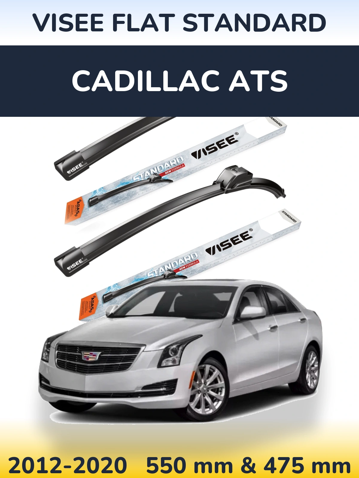 Front wiper blade set VISEE FLAT STANDARD 550 & 475 mm for Cadillac ATS 2012-2020