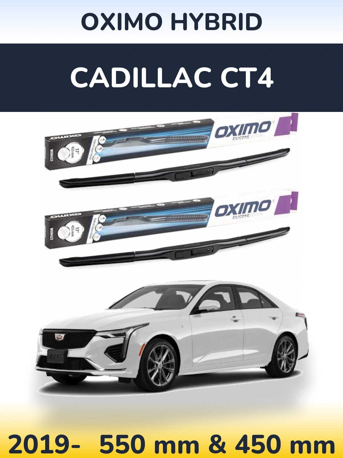 Комплект передних дворников Oximo Hybrid 550 & 450 мм для Cadillac CT4 2019-2026