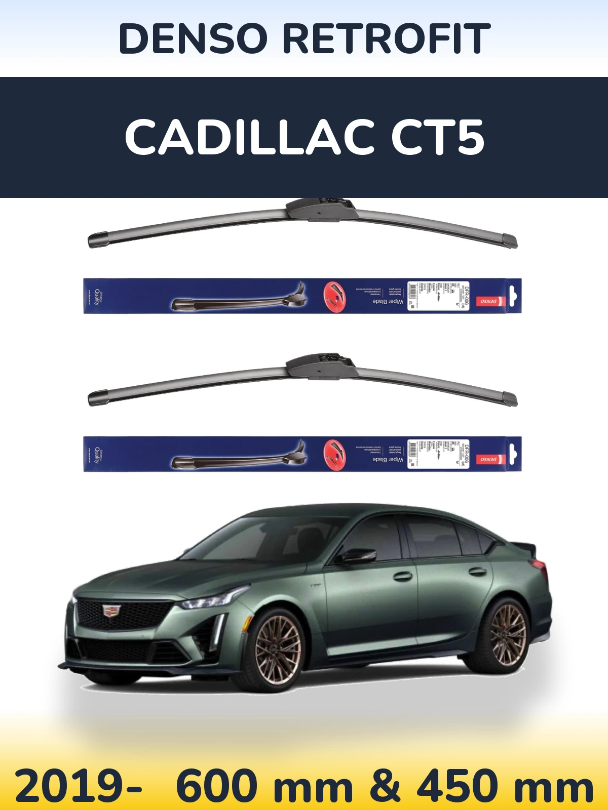 Front wiper blade set Denso Retrofit 600 & 450 mm for Cadillac CT5 2019-2026