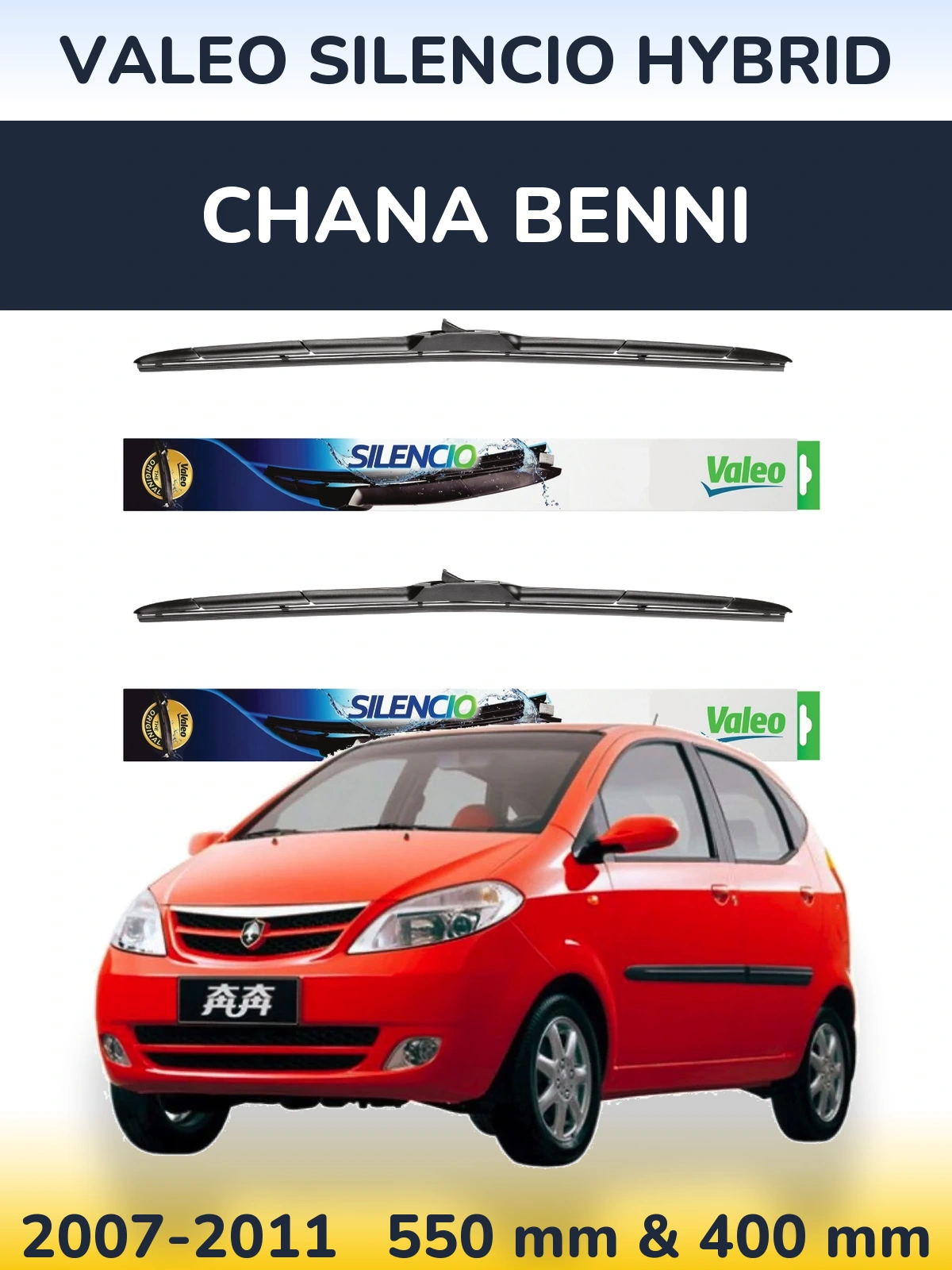 Front wiper blade set Valeo Silencio Hybrid 550 & 400 mm for Chana Benni 2007-2011