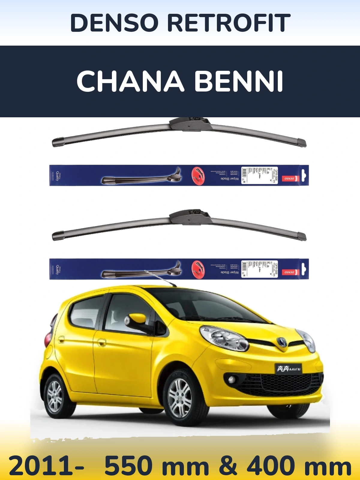 Front wiper blade set Denso Retrofit 550 & 400 mm for Chana Benni 2011-2026