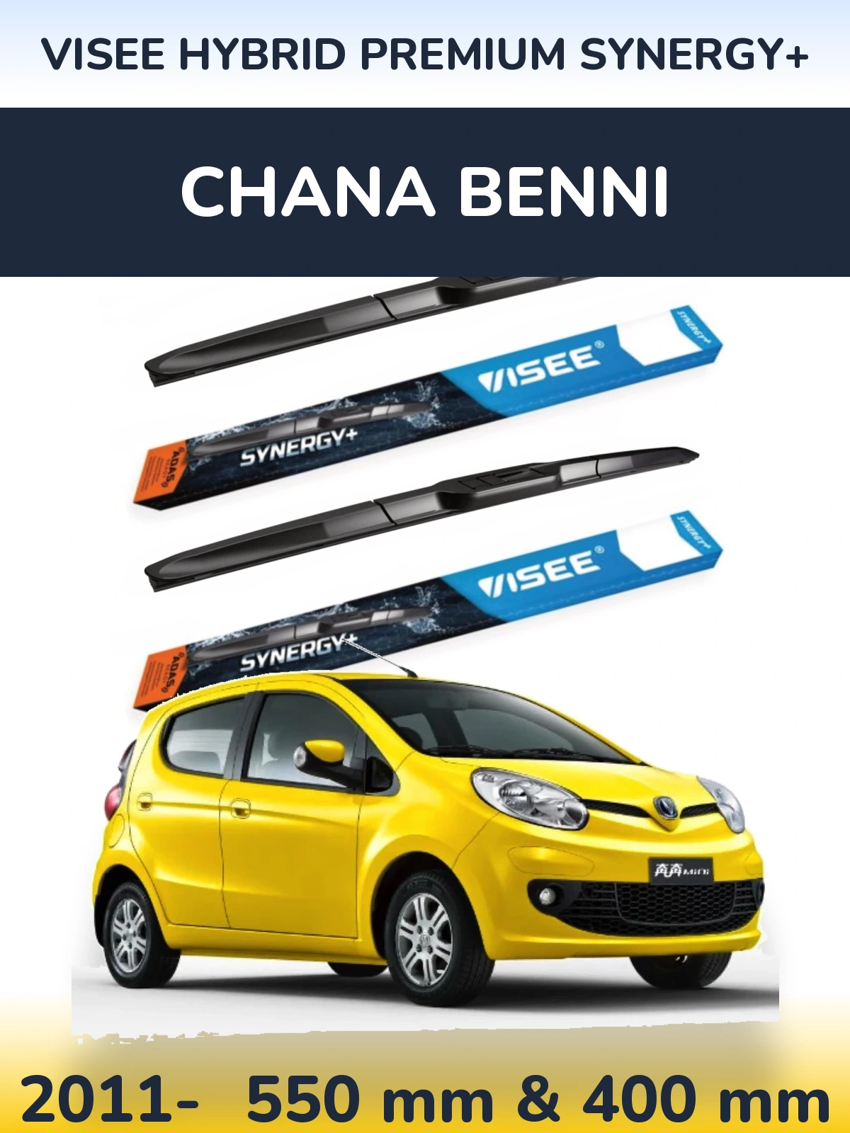 Front wiper blade set VISEE HYBRID PREMIUM SYNERGY+ 550 & 400 mm for Chana Benni 2011-2026