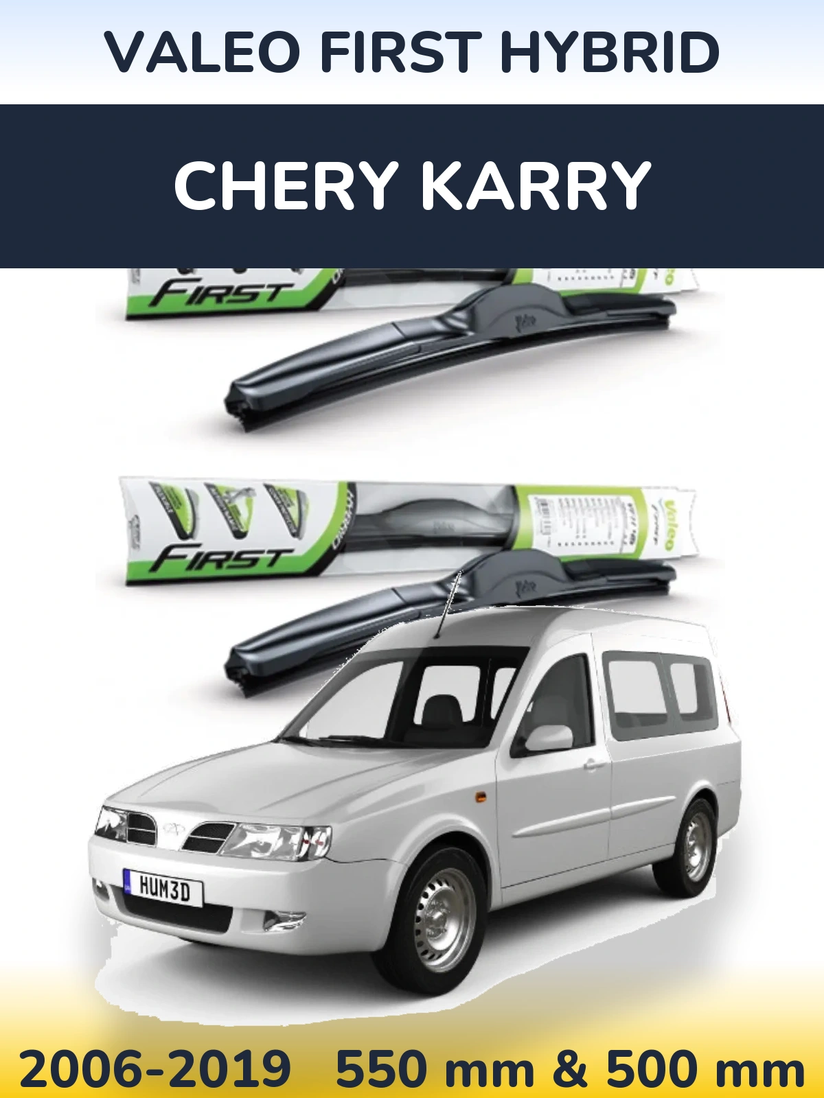 Front wiper blade set Valeo First Hybrid 550 & 500 mm for Chery Karry 2006-2019