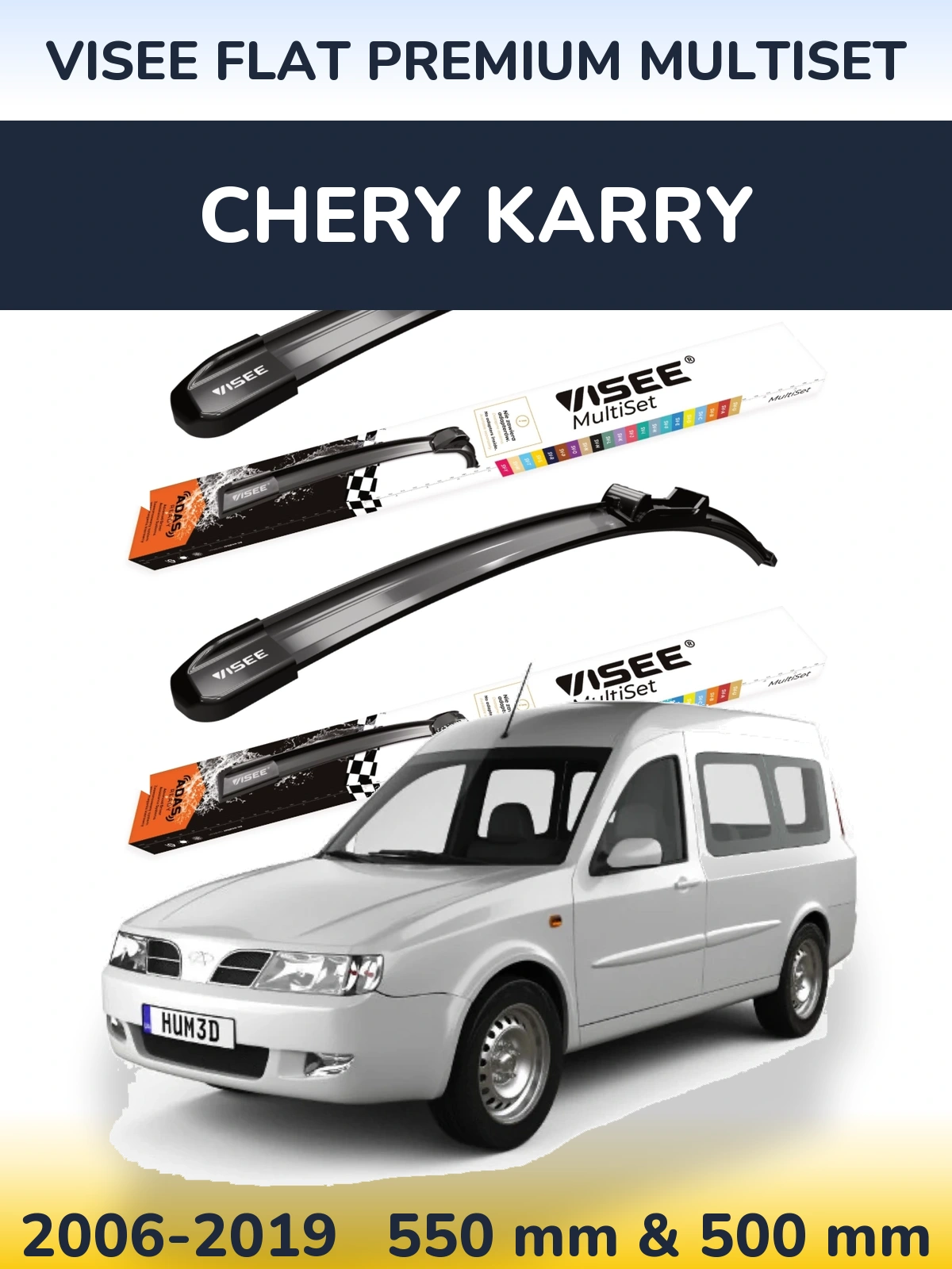 Front wiper blade set VISEE FLAT PREMIUM MultiSet 550 & 500 mm for Chery Karry 2006-2019
