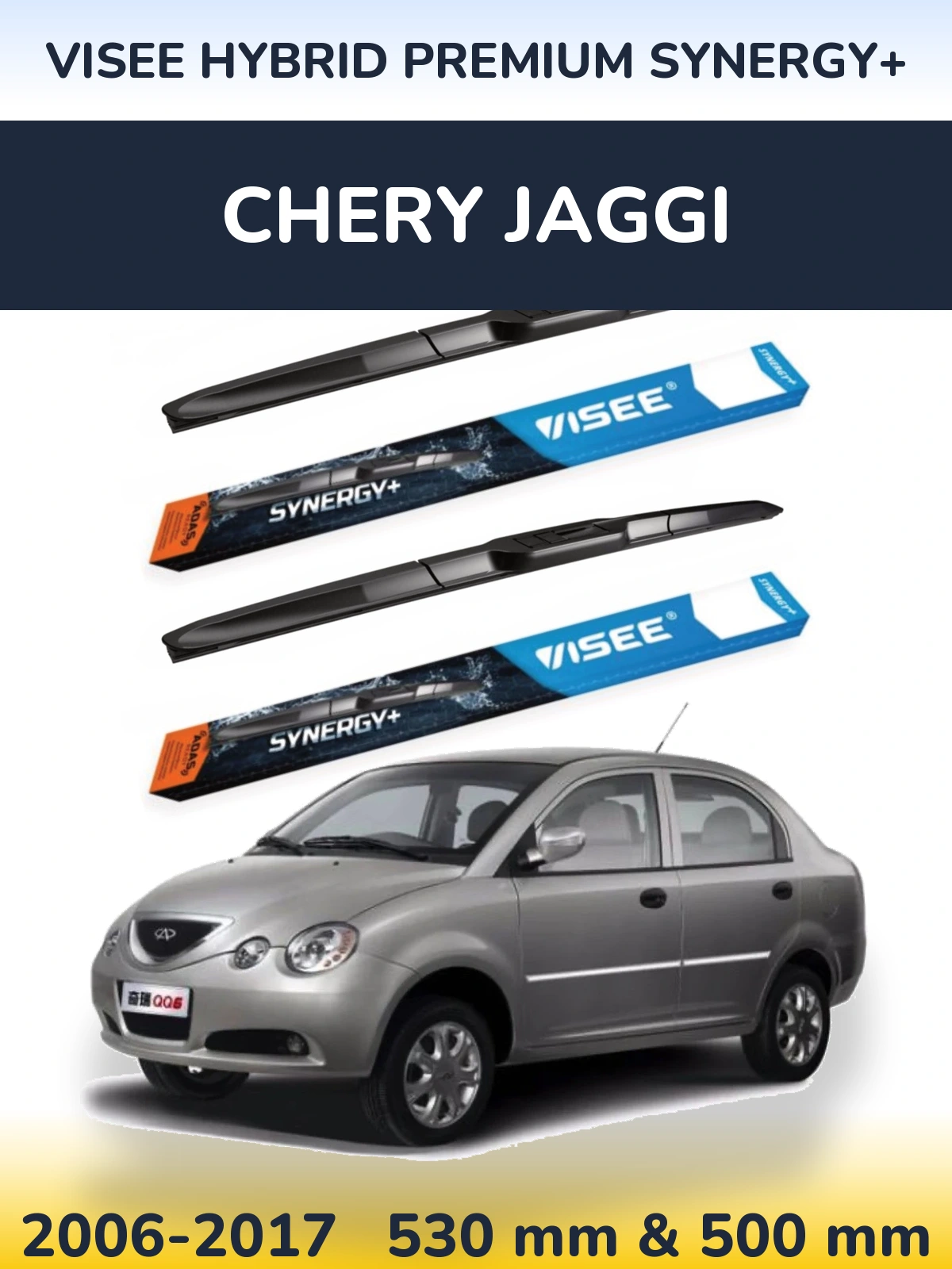 Front wiper blade set VISEE HYBRID PREMIUM SYNERGY+ 530 & 500 mm for Chery Jaggi 2006-2017