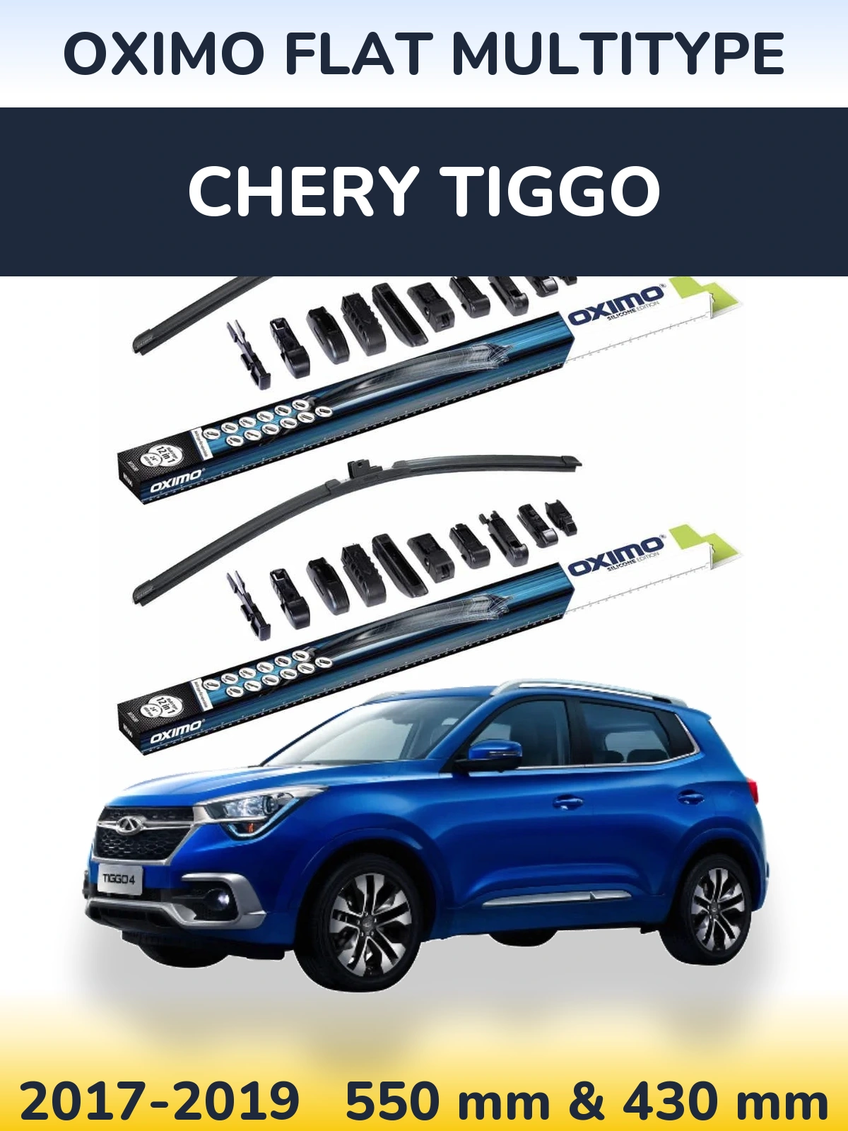 Front wiper blade set Oximo Flat MultiTipoe 550 & 430 mm for Chery Tiggo 2017-2019