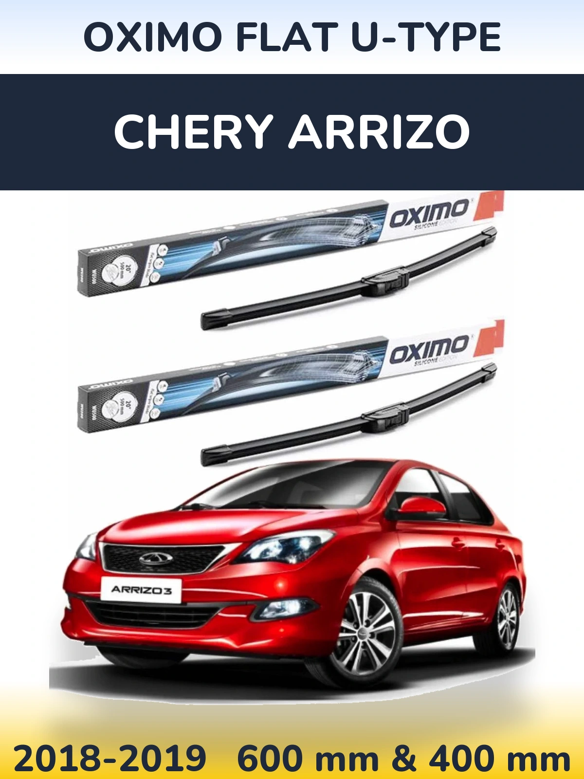 Front wiper blade set Oximo Flat U-type 600 & 400 mm for Chery Arrizo 2018-2019